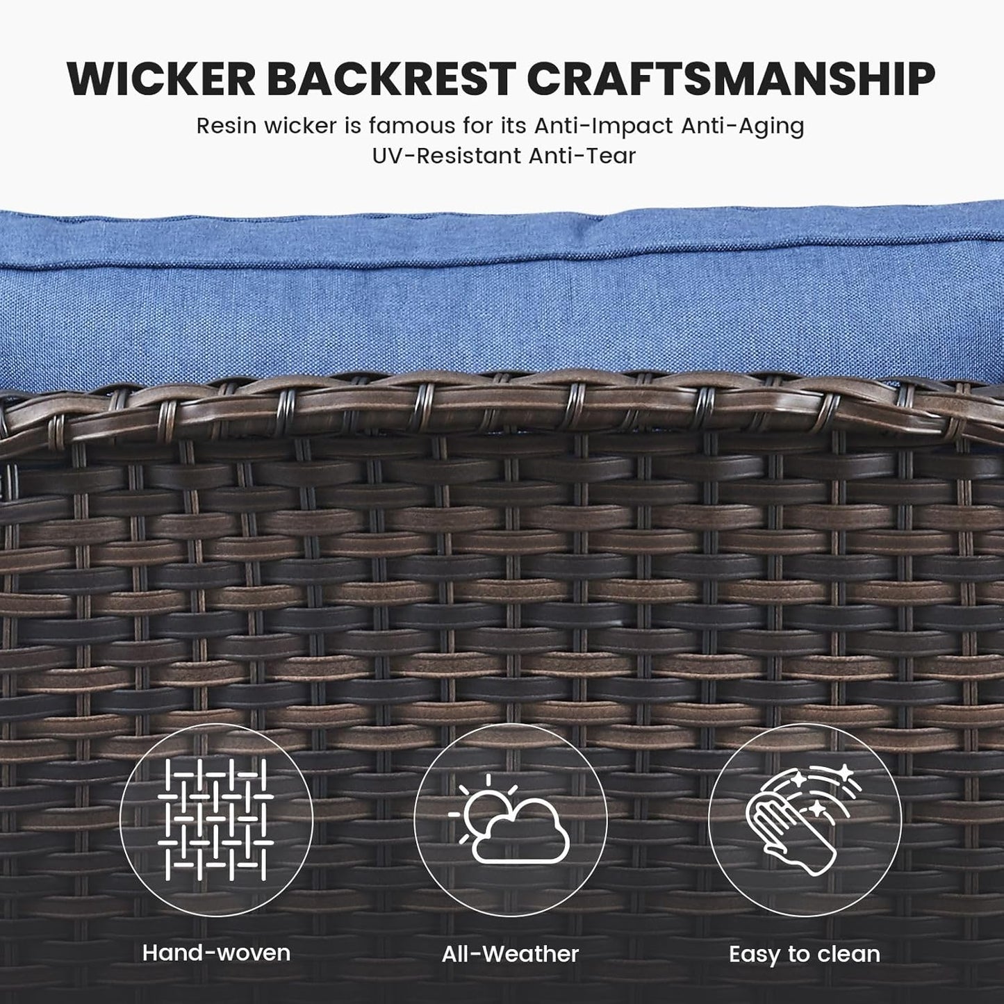 Outdoor Furniture 3-Seater Rattan Sofa Patio Wicker Sofa Couch Furniture Set with Washable Cushions