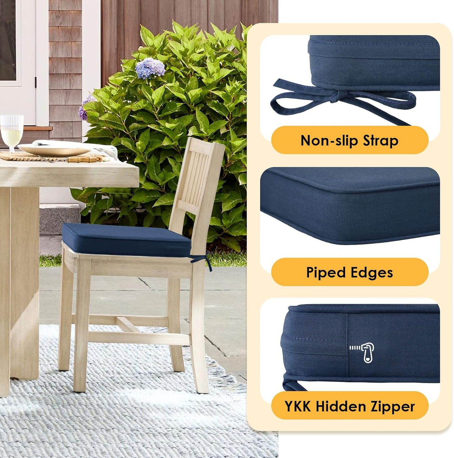 Outdoor Sunbrella Square Corner Seat Cushion, 19"x19"x3", Set of 4, Non Slip Seat Cushion Pads with Removable Cover for Patio Furniture, Garden Yard Lawn, Specrtum Indigo