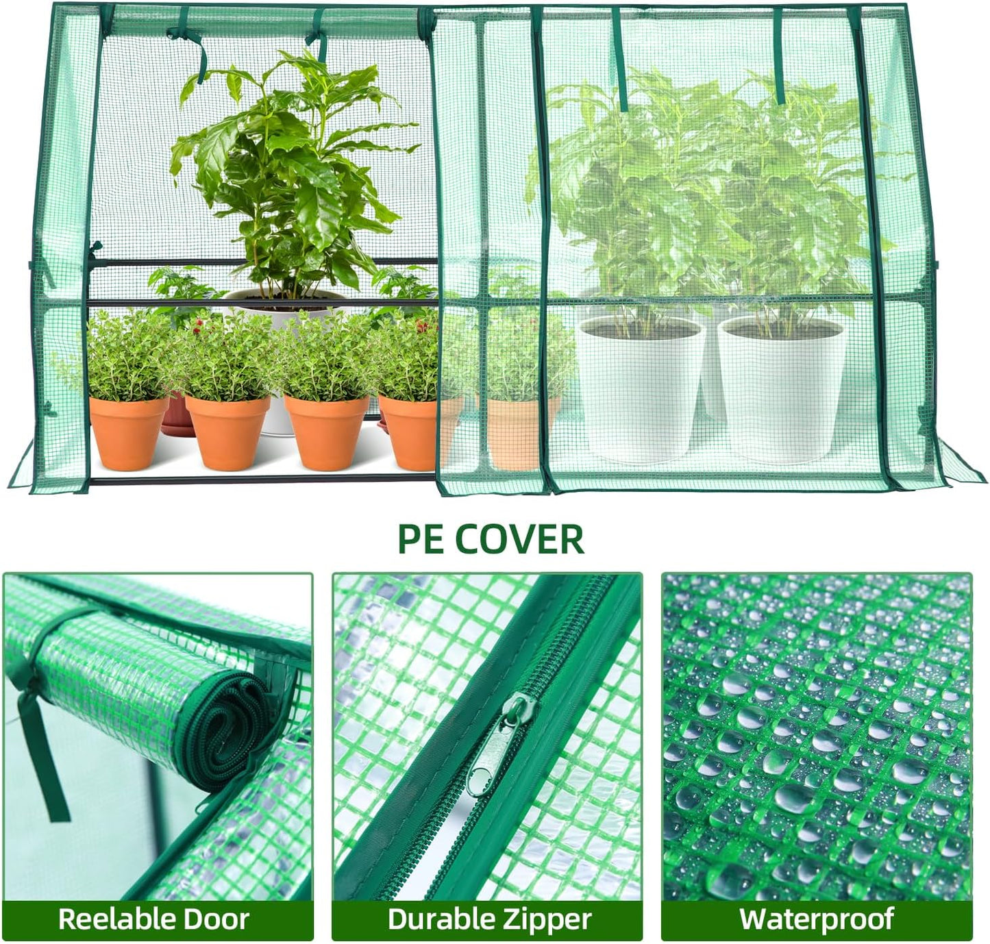 Ohuhu Portable Mini Greenhouse, 71"x36"x36" Greenhouses for Outdoors with Dual Large Zipper Doors & Ground Stakes, Waterproof & UV Protected Plastic Green House for Outside Garden Patio Backyard