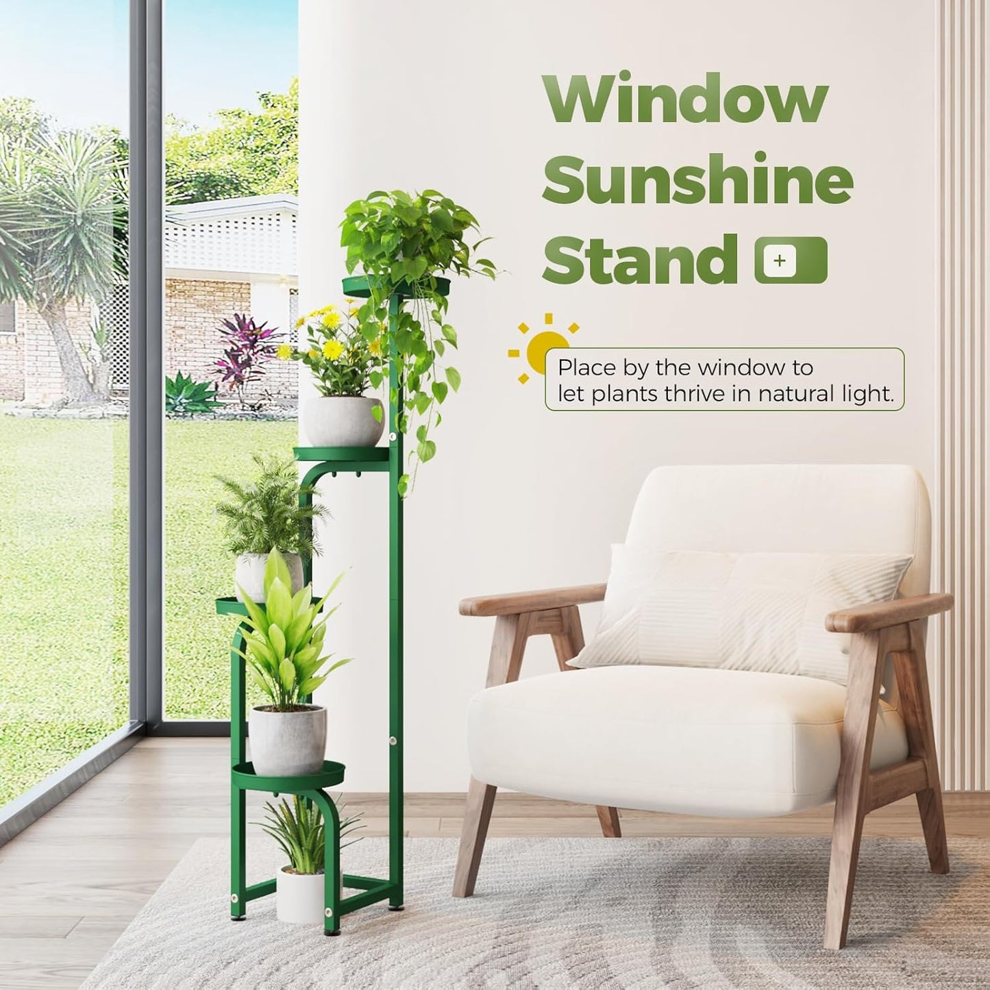 Bamworld Corner Plant Stand Indoor Outdoor, Tall Metal Flower Pot Stands for Multiple Plants, 4 Tier Green Heavy Duty Plant Shelf for Patio Garden Balcony Living Room Bedroom(Patent Design)