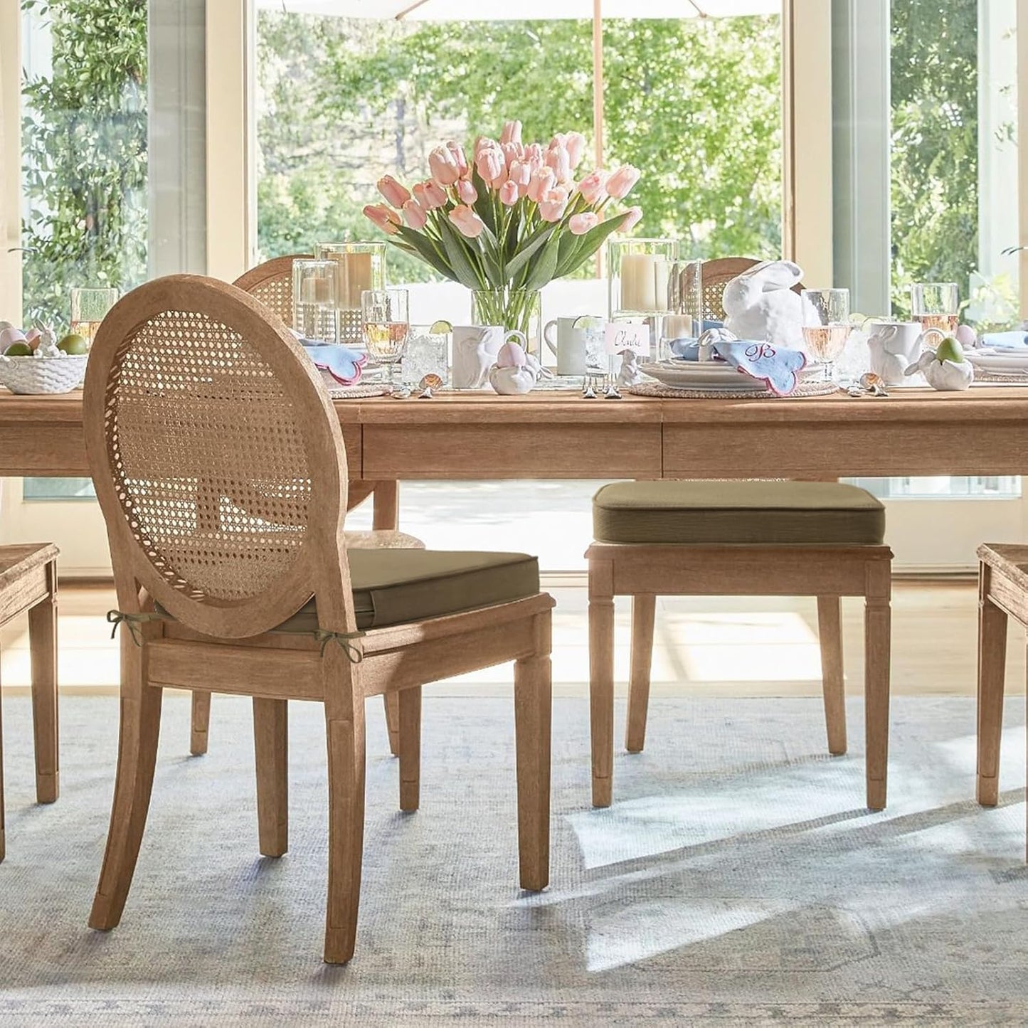 Outdoor Sunbrella Round Corner Seat Cushion, 17"x16"x2", Set of 4, Non Slip Seat Cushion Pads with Removable Cover for Patio Furniture, Garden Yard Lawn, Specrtum Caribou