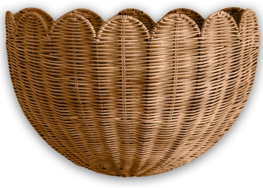 BEBE BASK Scalloped Wicker Hanging Basket - The Original Wicker Wall Decor - Hand Woven Wall Basket - Home Décor Wall Hanging Basket - Wall Storage Basket for Nursery, Living Room and Bathroom (Mocca)