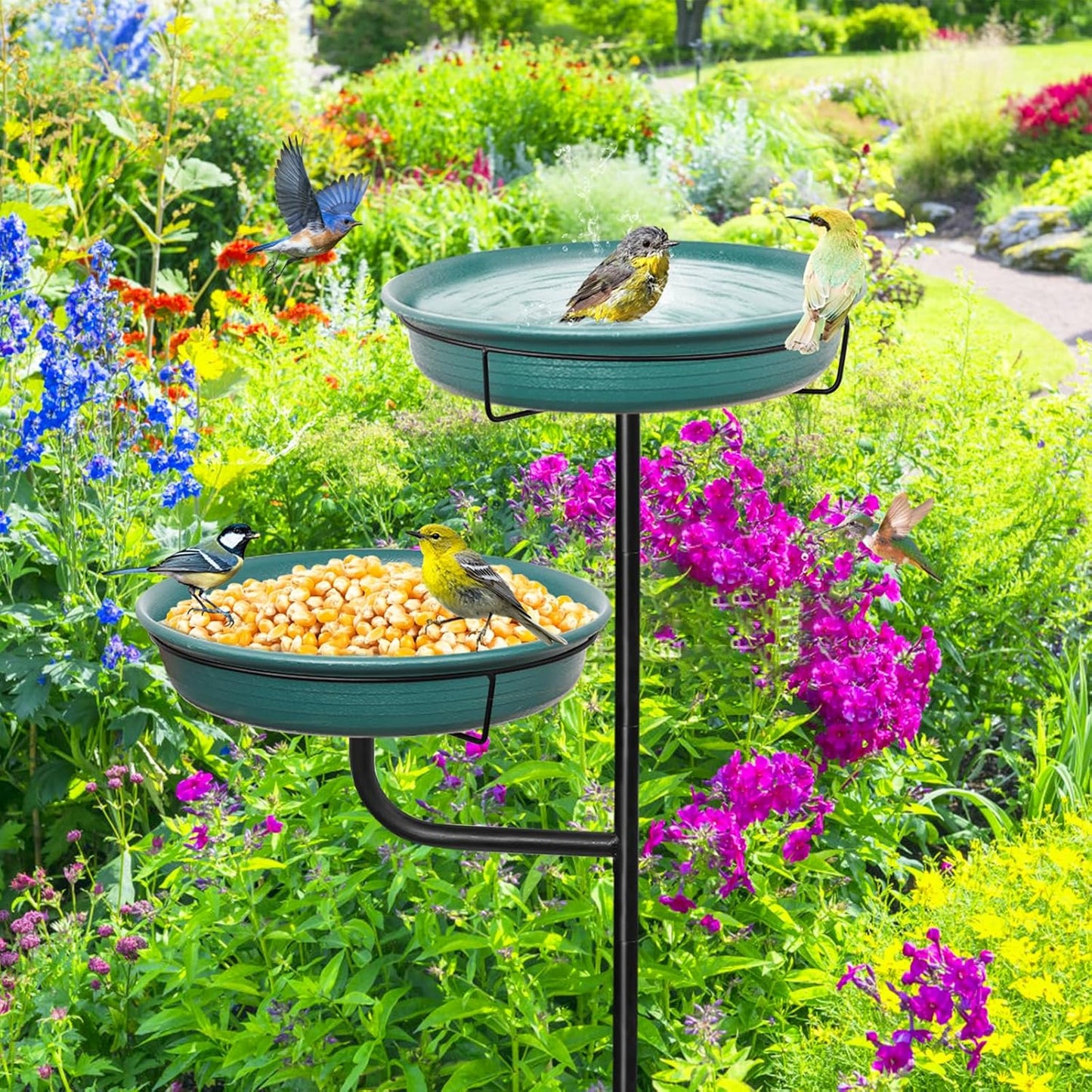 Freestanding Birdbaths Bowl Outdoor, Standing Garden Bird Bath Bird Feeder Bowl, Detachable Decoration Spa Birdfeeder for Garden Patio Yard Lawn (Green 2)