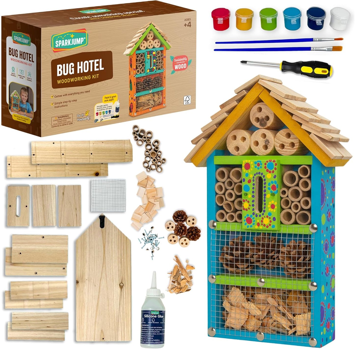 Premium Bug Hotel Kit, DIY Cedar Wood Craft for Building Bee, Ladybug, or Butterfly Houses, Educational Kit for Kids, Parents and Teachers