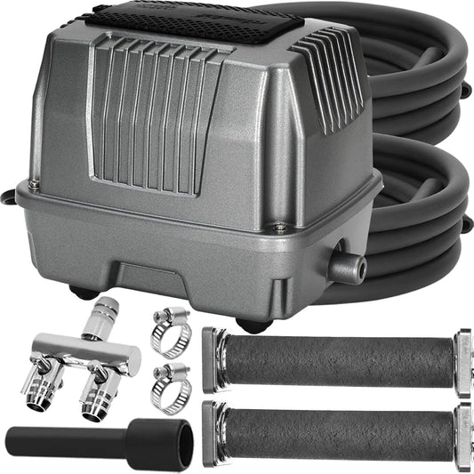 Pond Aerator|Septic Tank Air Pump| Premium Koi Fish Pond Aeration System| Applicable Depth 0-8 feet| 1.91CFM 4.35PSI 25W| Includes Two 20ft Rubber Airlines and Diffusers