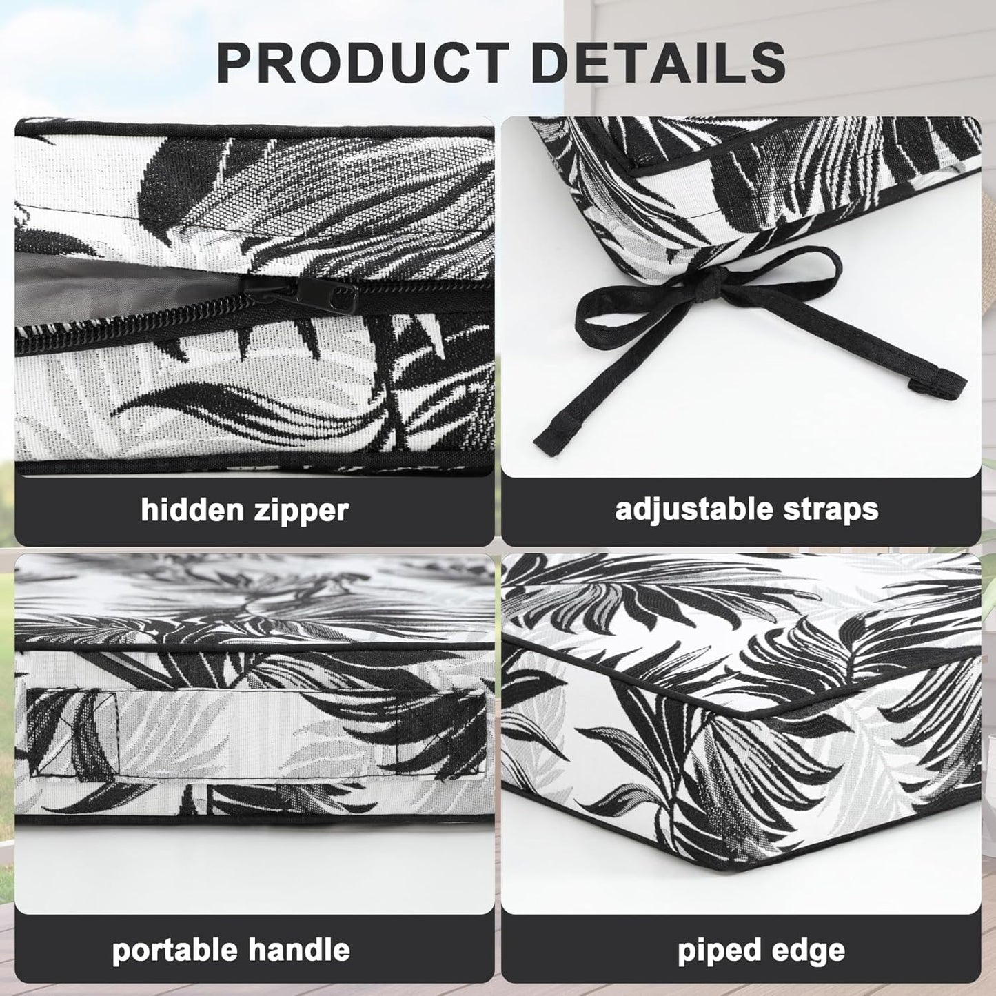 Favoyard Outdoor Chair Cushion 24 x 24 x 4 In Waterproof Pattern Fade Resistant Cushions for Patio Furniture with Removable Cover Attach Straps 28D Foam Insert Cushions Pads for Seat Sofa Couch 2 Pack