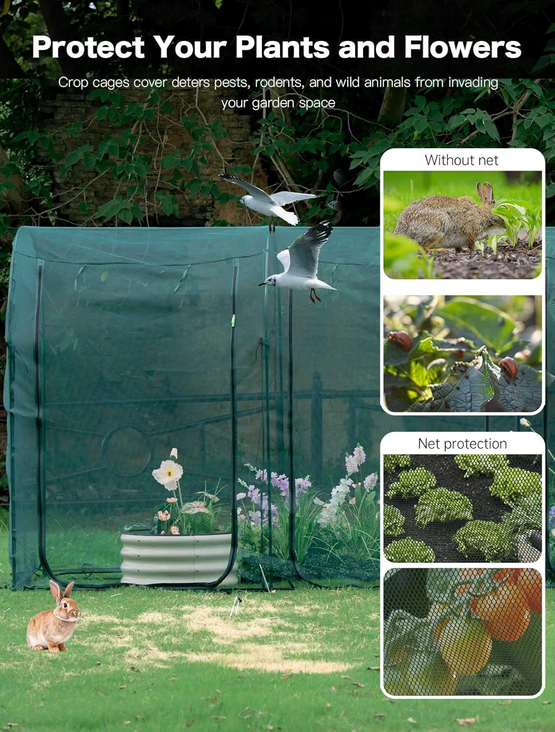 Poray Large 12.3X4FT Tunnel Plant Netting Cover,6FT Tall Crop Cage Tomato Netting for Vegetables&Fruits,Durable Gardening Net for Plant and Animals