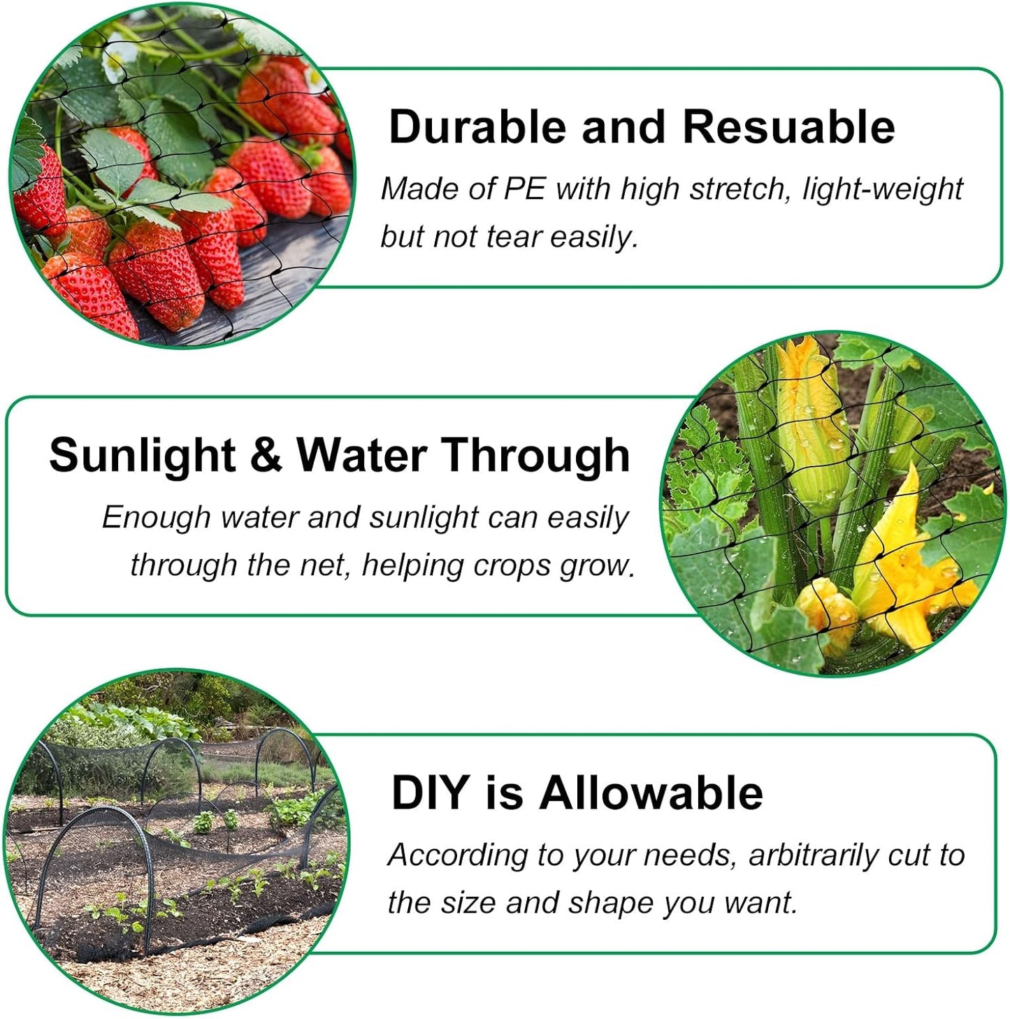 CandyHome Bird Netting for Garden, 13Ft x 33Ft Reusable Garden Netting Plants Barrier, Plant Mesh Net Protect Fruit Tree Seedlings Plants from Birds, Cicadas, Rodents, Black