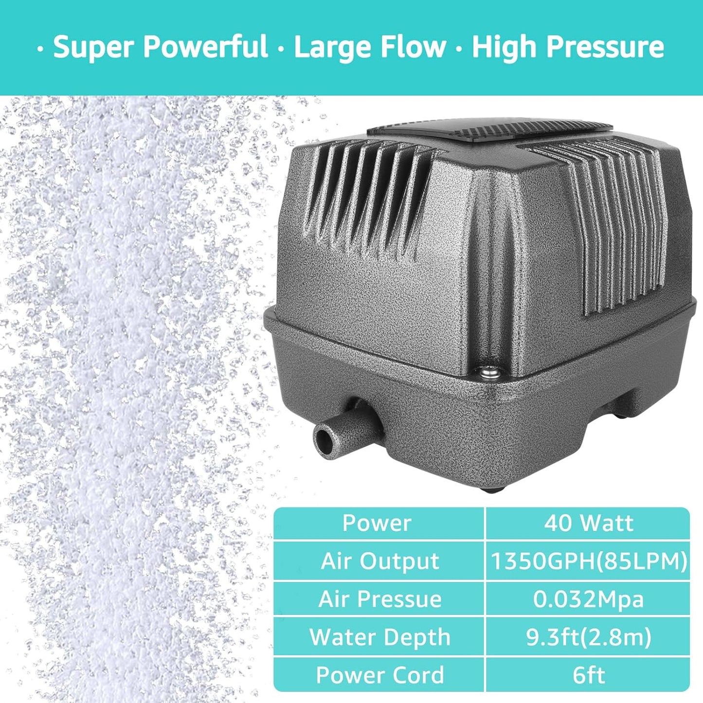 Linear Air Pump for Aeration, 1350GPH Septic Air Pump Pond Aerator for Koi Pond, Aquarium, Waste Treatment, Fish Farm, Seafood Restaurant, Hydroponic