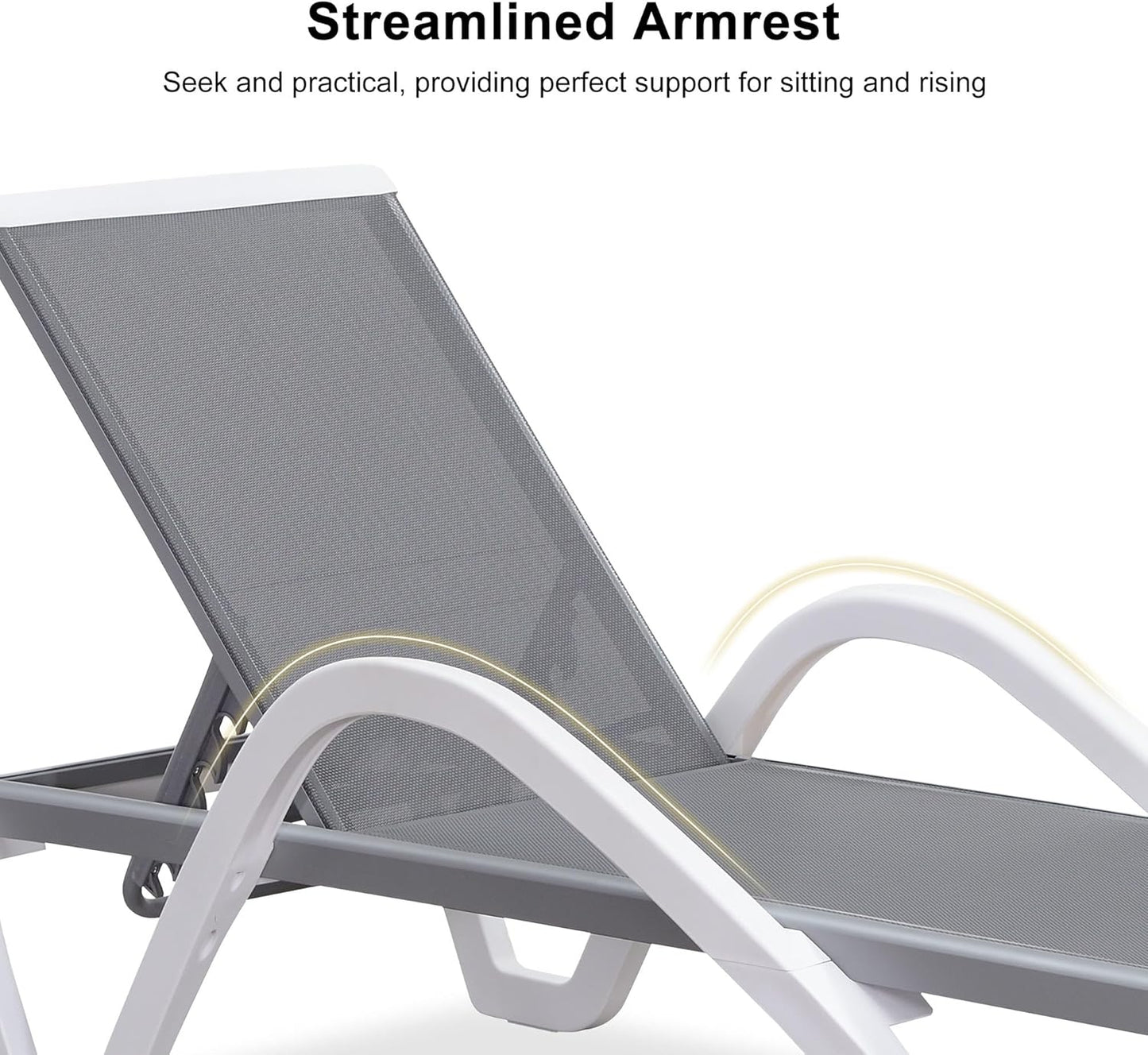 PURPLE LEAF Patio Chaise Lounge Chair Outdoor Plastic Textilene Sun Bathing Recliner Tanning Pool Lounger with 6 Adjustable Position for Outside Beach in-Pool Lawn Poolside, Gray