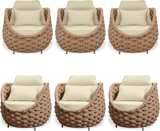 TWT 6 Pieces Patio Sofas, All-Weather Teslin Rope Balcony Furniture with Cushions & Pillows, Patio Couch Outdoor Patio Furniture Set for Indoor, Balcony, Backyard, Deck, Poolside, Light Brown