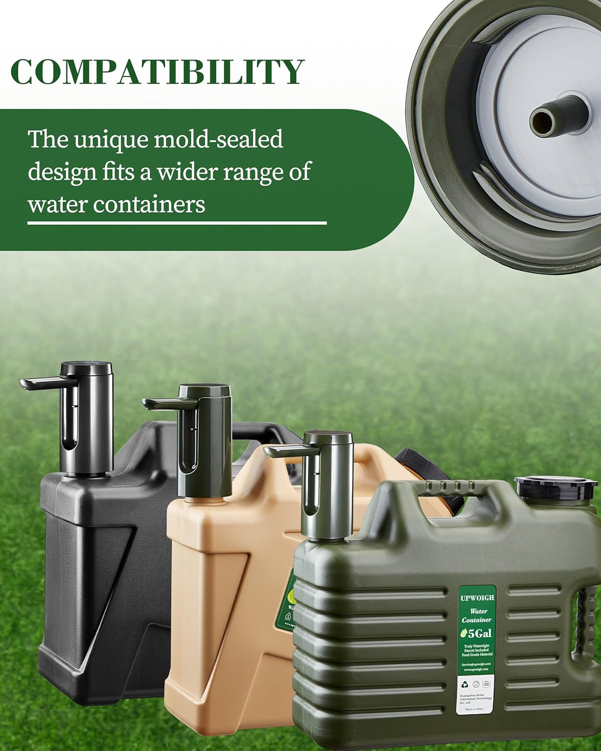 UPWOIGH 5 Gallon Water Jug, Camping Water Container, Truly No Leakage Water Storage with Spigot, Large Military Green Water Tank,BPA Free Portable Overlanding Gear for Outdoors,Hiking