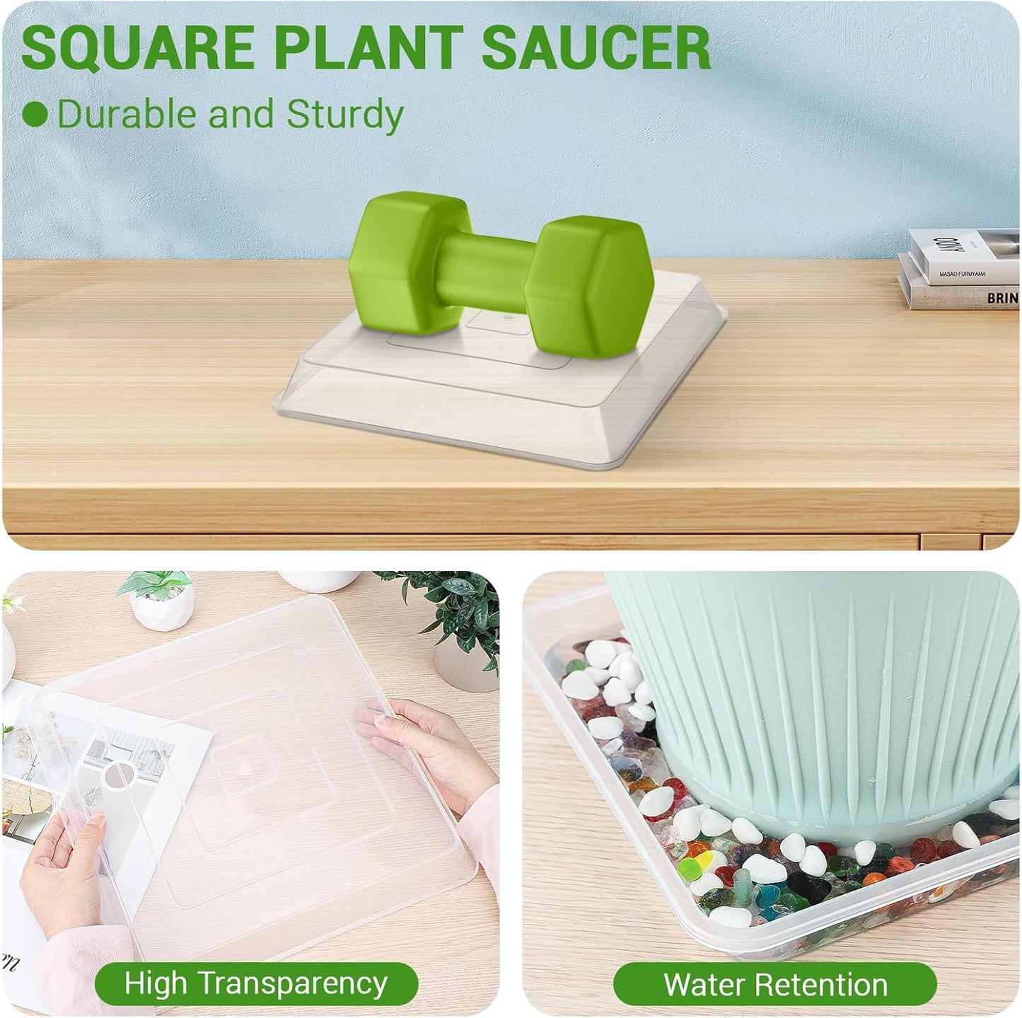 GREANER Clear Plant Plates to Catch Water, 12 Inch Durable Thick Saucer for Flower Pot, Square Plant Saucer Plant Trays for Pots, Flower Pot Saucers to Catch Water Drip Tray(6 Packs)