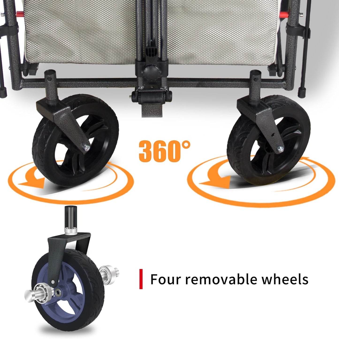 TMZ Collapsible Foldable Wagon Cart with Quick-Release Wheels and 2 Seats, Heavy Duty Wagon 265LBS Load Capacity for Camping Garden Shopping (Beige)