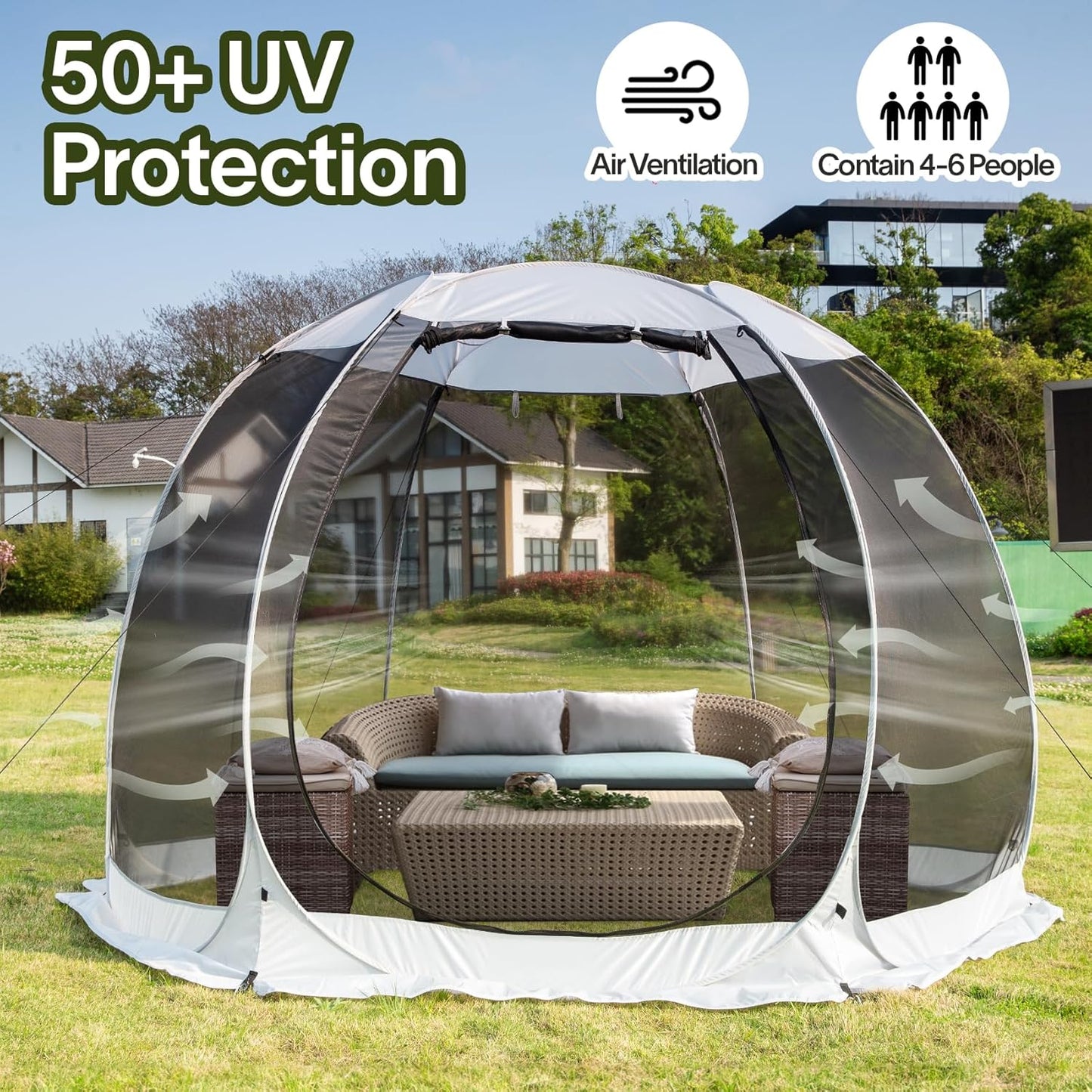 Alvantor Screen House Gazebo, 6-10-15 Person Pop Up Igloo Screened Canopy Tent with Mosquito Netting Sides, Instant UV Resistant Sun Shelter for Garden, Patio, Backyard