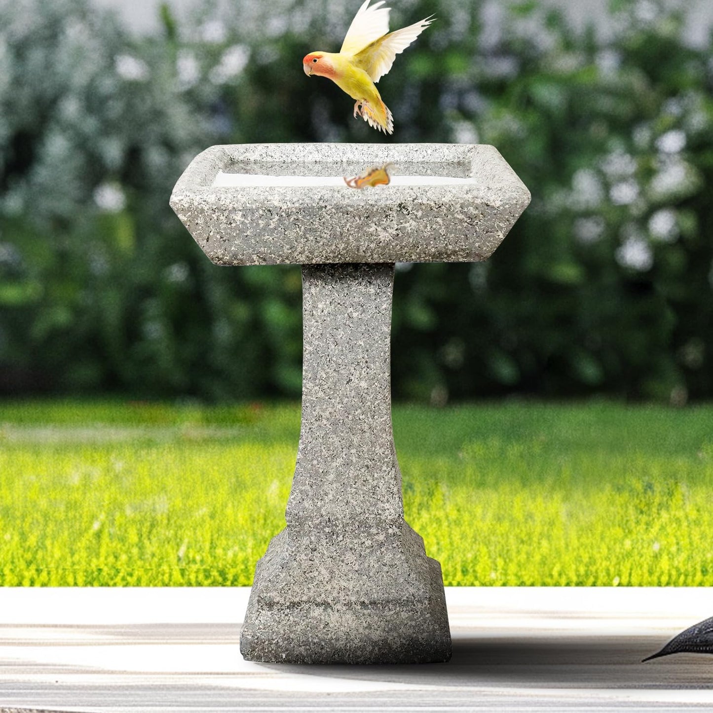 watnature Freestanding Birdbaths Outdoor - 15”Dia.X 22.8”Tall Concrete Standing Garden Bird Bath Feeder Bowl with Pedestal, Modern Outdoor Birdbath for Patio, Yard, Lawn Decor, Bird Bathing&Feeding