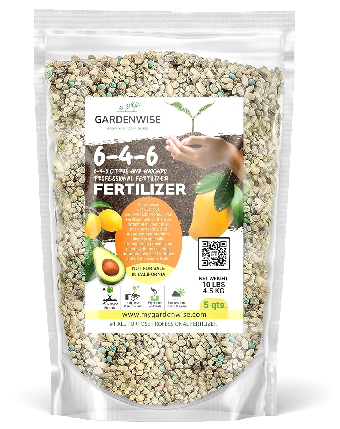 6-4-6 Avocado and Citrus Tree Professional Fertilizer Plant Food for Outdoor/Indoor Gardening; Quick-Release Nitrogen Fertilizer; Orange, Lime, Avocado and Lemon Tree Fertilizer (10 QUARTS)