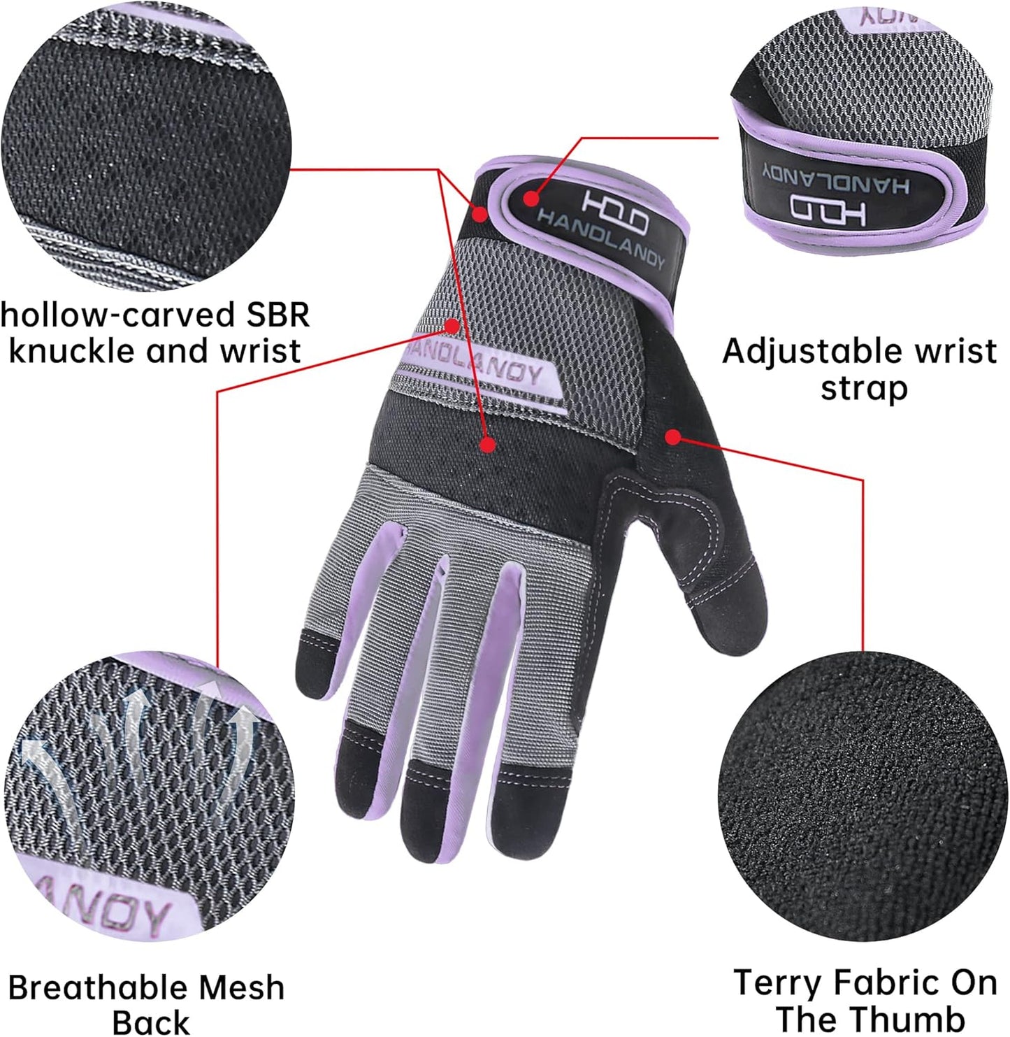 HANDLANDY Women Safety Work Gloves Utility Touch Screen Working Grip Glove for Yardwork Gardening Breathable Mechanic Gloves