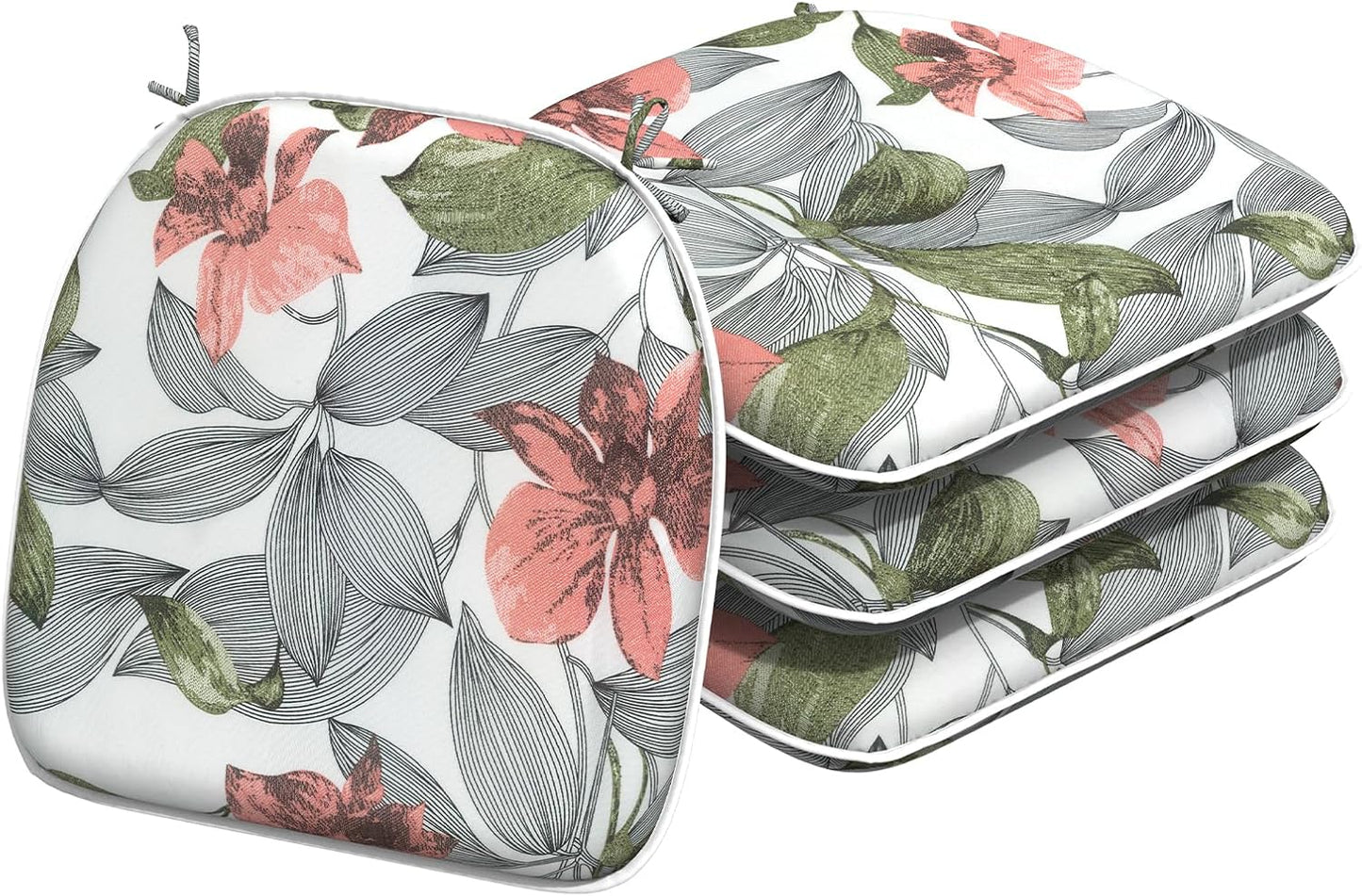 Indoor/Outdoor Chair Cushions 16x17 Inch, Patio Chair Cushions with Ties, All Weather Seat Cushions for Patio Furniture Home Garden Chair Use, Set of 4, Clemens Noir Pink