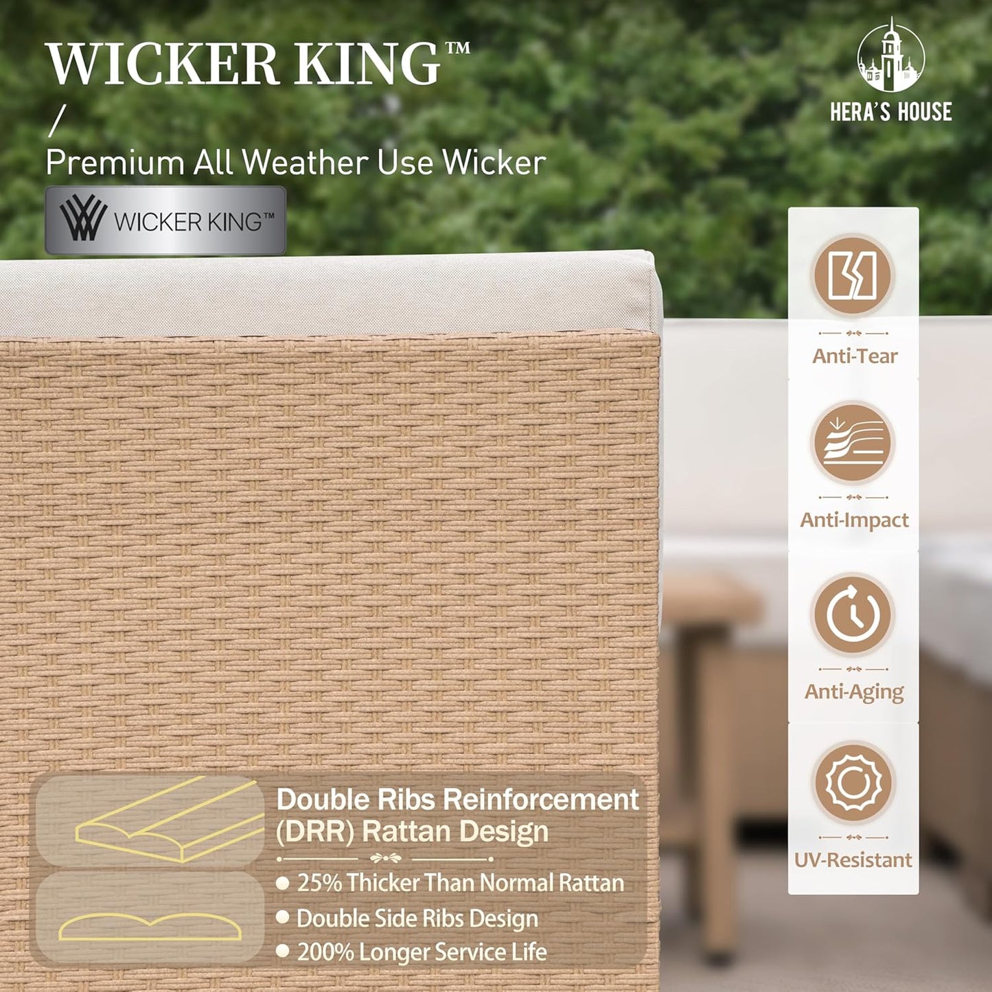 HERA'S HOUSE Patio Furniture Set, All Weather 4 Seats Outdoor Sectional Wicker Sofa with 44" Coffee Table, 5.5" Thick Waterproof Cushion Modular Conversation 5 Pieces Sofa Set for Garden Deck Backyard