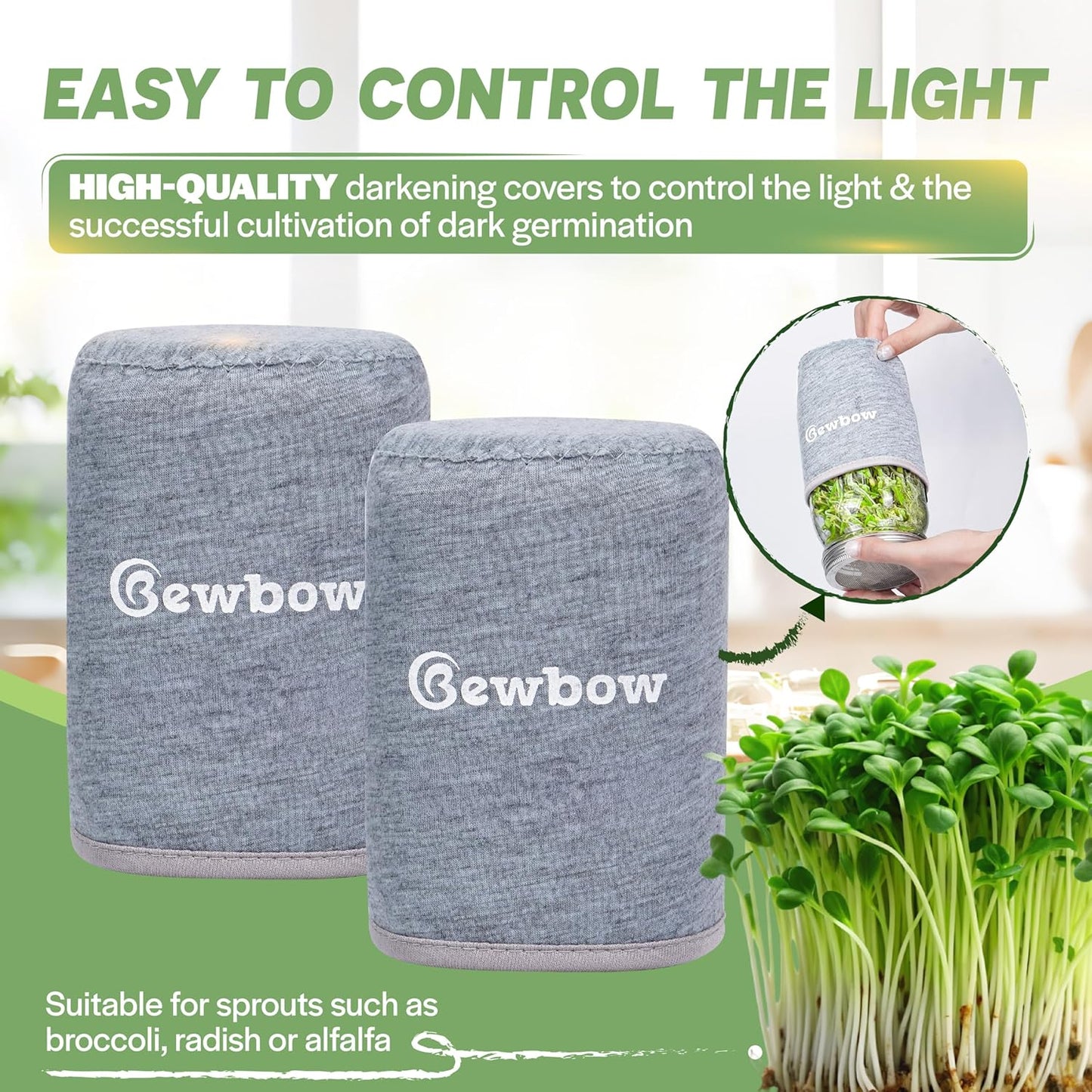 [Premium] Seed Sprouting Jar Kit with Bamboo Holder, 2 PCS Mason Jars, Drain Tray, Screen Lids, Blackout Sleeves, Good Ventilation & Drainage Capacity, Growing Fresh Organic Mung Beans & Microgreens