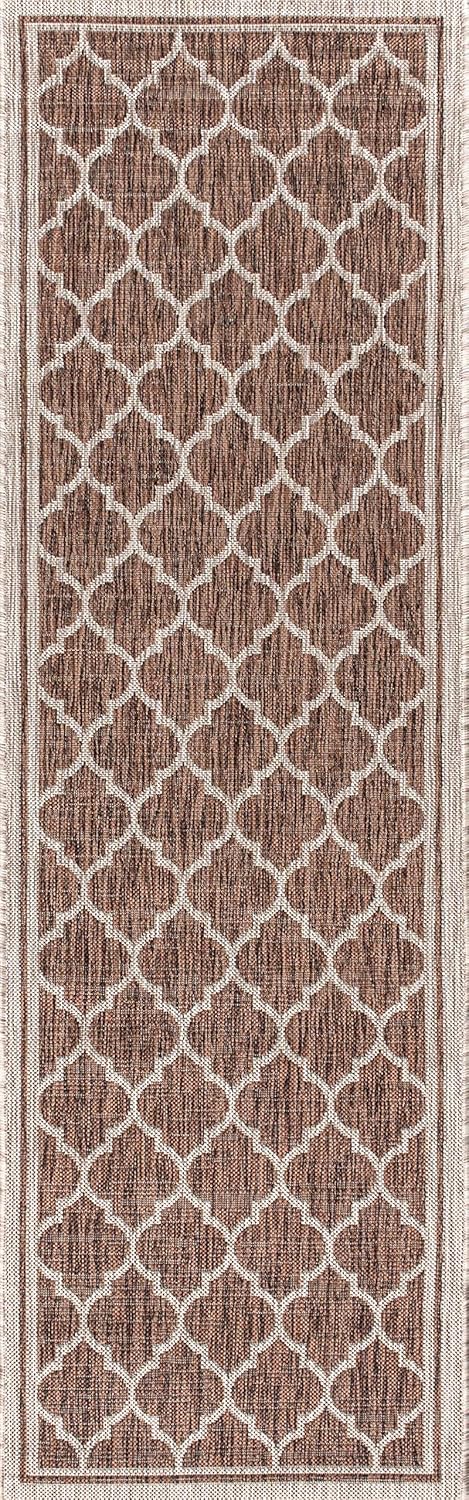 Eyely BMS109B-28 Santa Monica Trebol Moroccan Trellis Textured Weave Indoor/Outdoor Runner Rug Coastal;Bohemian, Bedroom, Backyard, Patio, Easy-Cleaning, Non-Shedding, 2 X 8, Espresso/Taupe