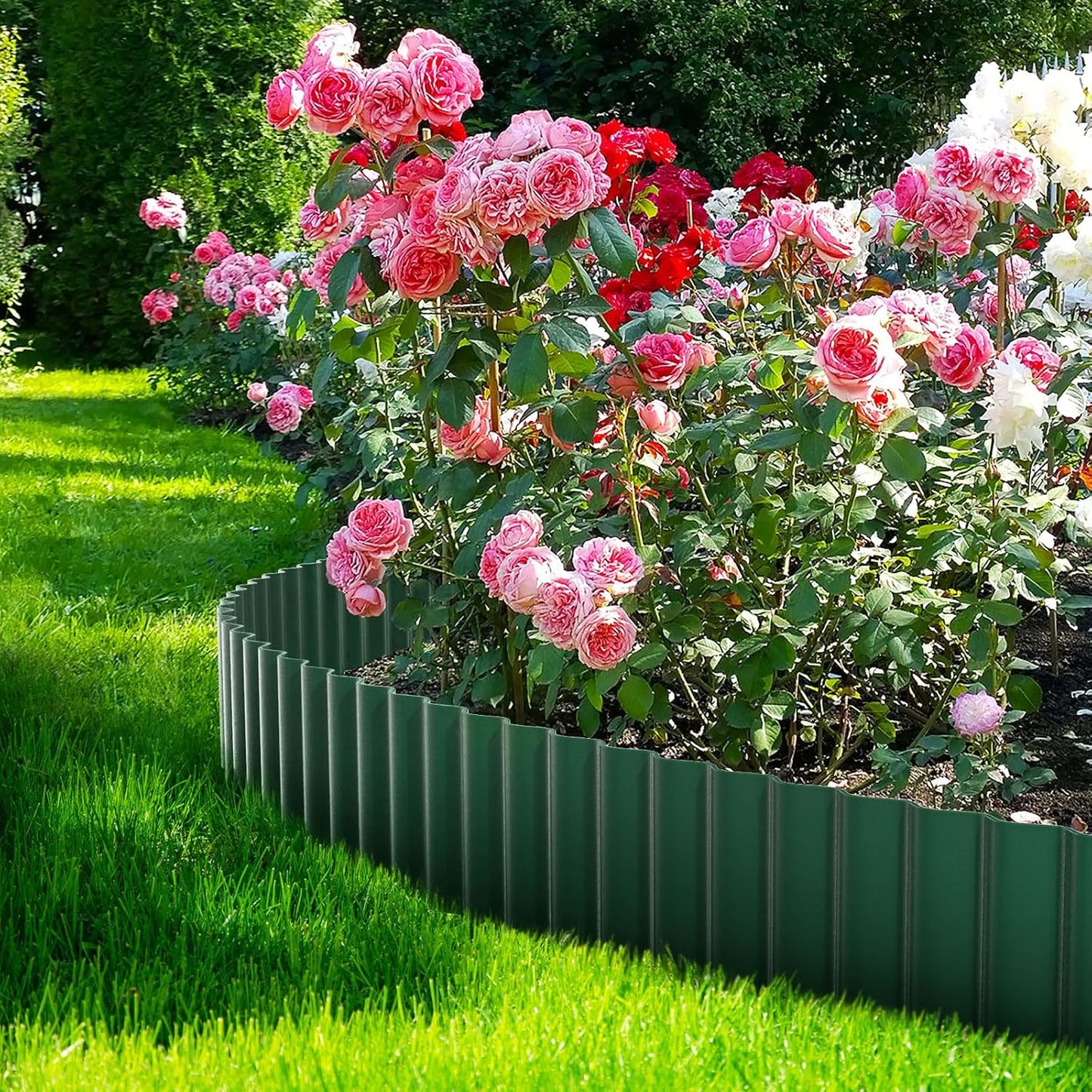 LAVEVE Corrugated Metal Garden Edging 6" x 40Ft, Landscape Edging Border for Lawn, Flower Bed, Garden Fence, Paver Edging (Green)
