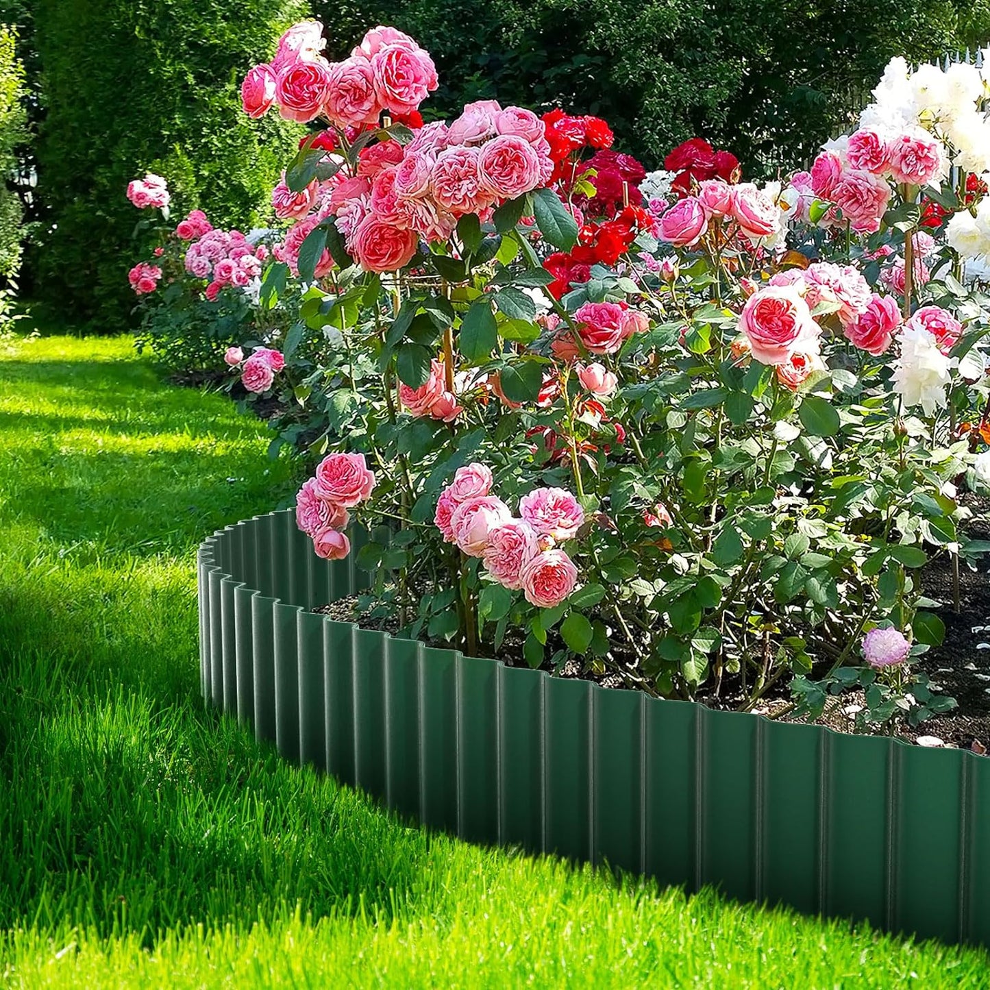 LAVEVE Corrugated Metal Garden Edging 8" x 20Ft, Landscape Edging Border for Lawn, Flower Bed, Garden Fence, Paver Edging (Green)