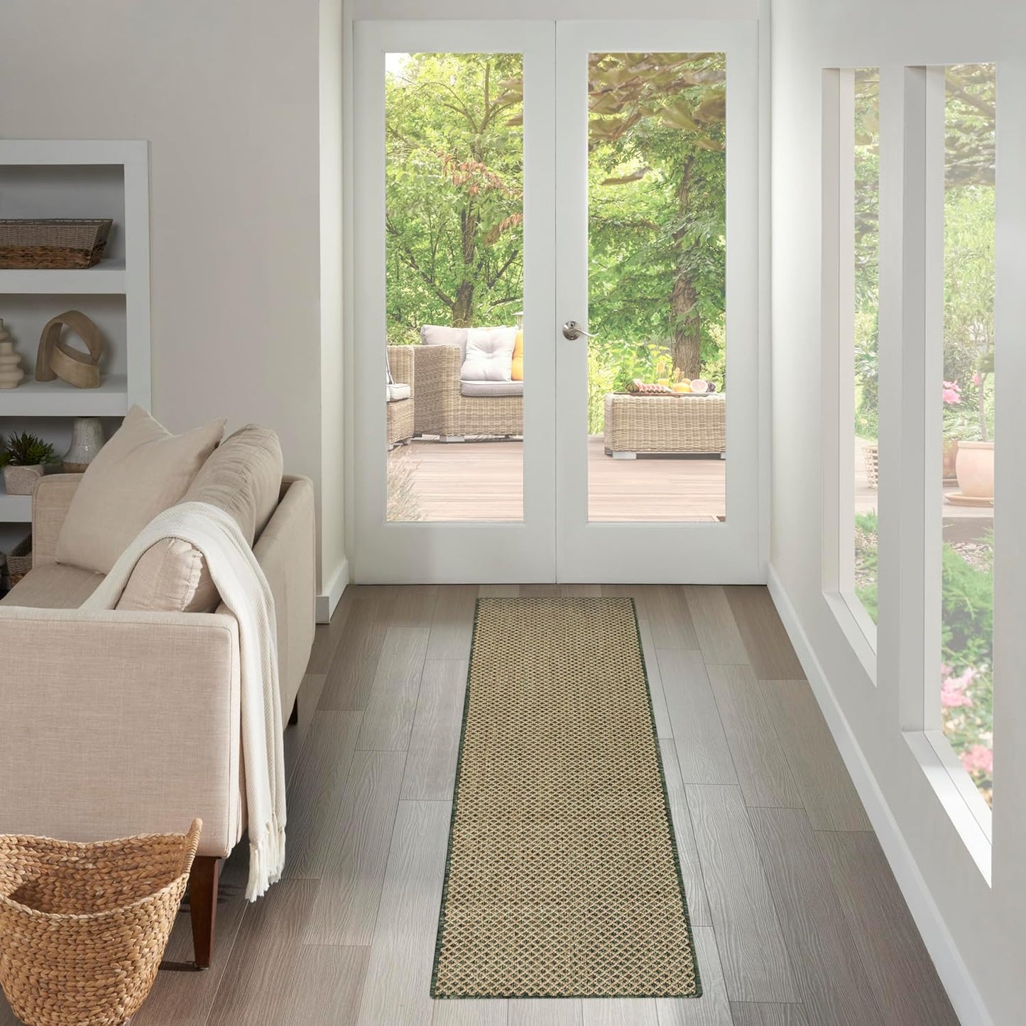 Nourison Home Courtyard 8' Runner Green Fabric Area Rug