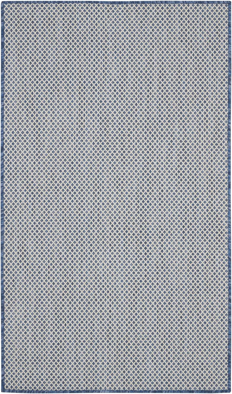 Nourison Courtyard Indoor/Outdoor Ivory Blue 3' x 5' Area Rug, Geometric, Easy Cleaning, Non Shedding, Bed Room, Living Room, Dining Room, Deck, Patio, Backyard (3x5)