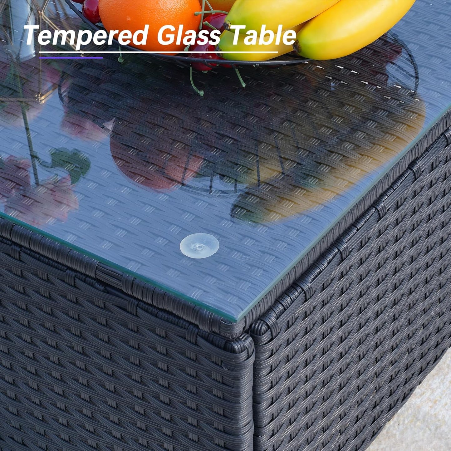 7 Piece Patio Furniture Set, Outdoor Couch Set—All-Weather Outdoor Furniture Sectional w Water Resistant Thick Cushions, Patio Sofa Set w 2 Extra Pillows and Coffee Table, Beige/Black