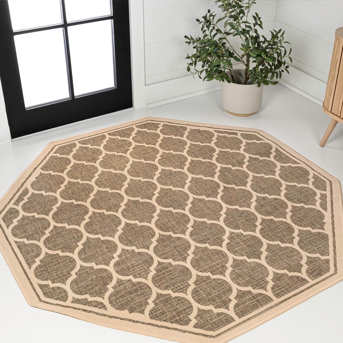 Eyely BMS109A-5TGN Trebol Moroccan Trellis Textured Weave Brown/Beige 5' Octagon Indoor/Outdoor Area Rug, Brown/Beige, 5' Octagon, Indoor/Outdoor, Area Rug