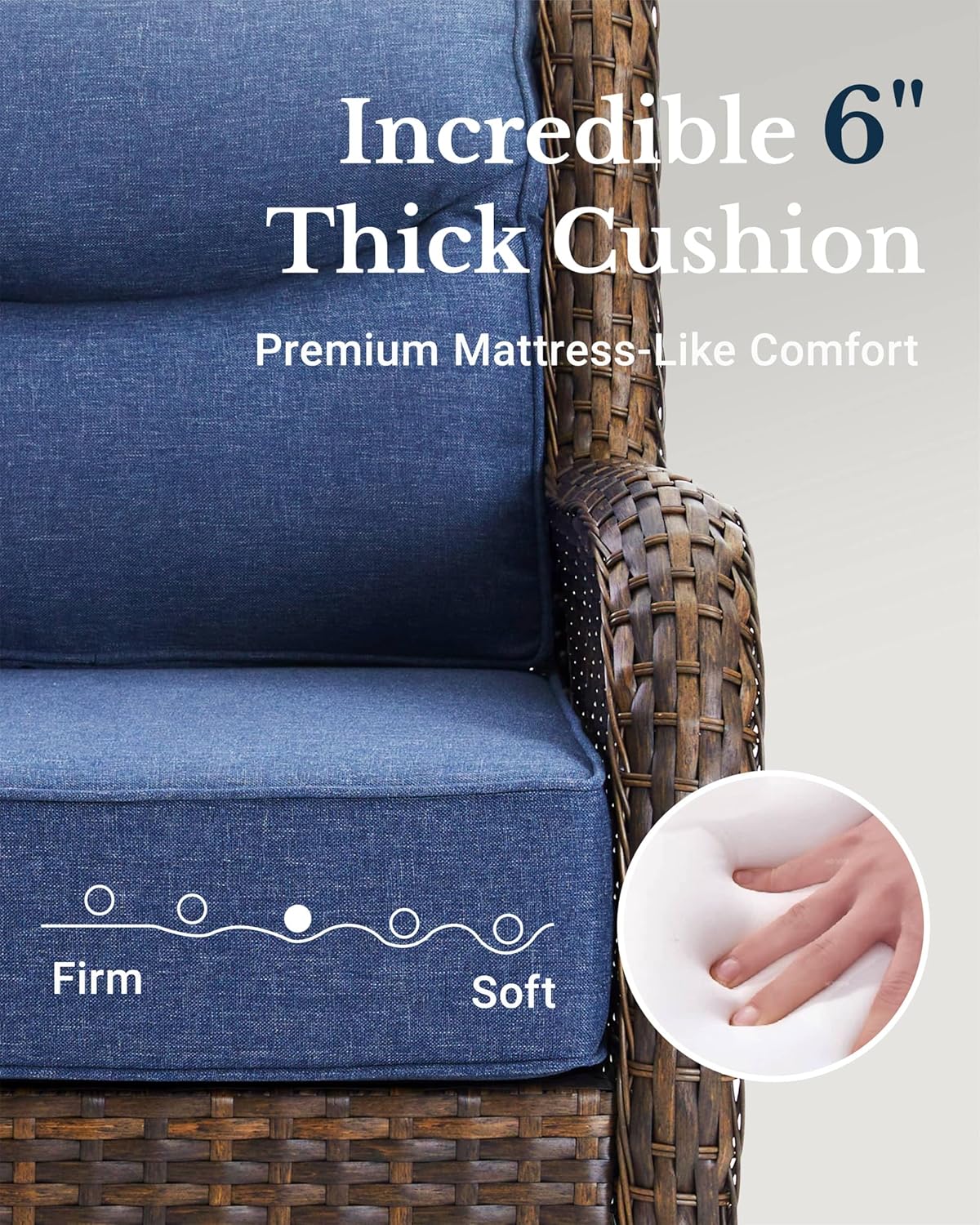 HILLGA Luxury Patio Furniture Set with 6-inch Thick Cushion, Outdoor Sectional Sofa and High Back Swivel Rocker Patio Chairs, 11PCS Wicker Conversation Set for Deck Yard and Poolside, Blue (V2)