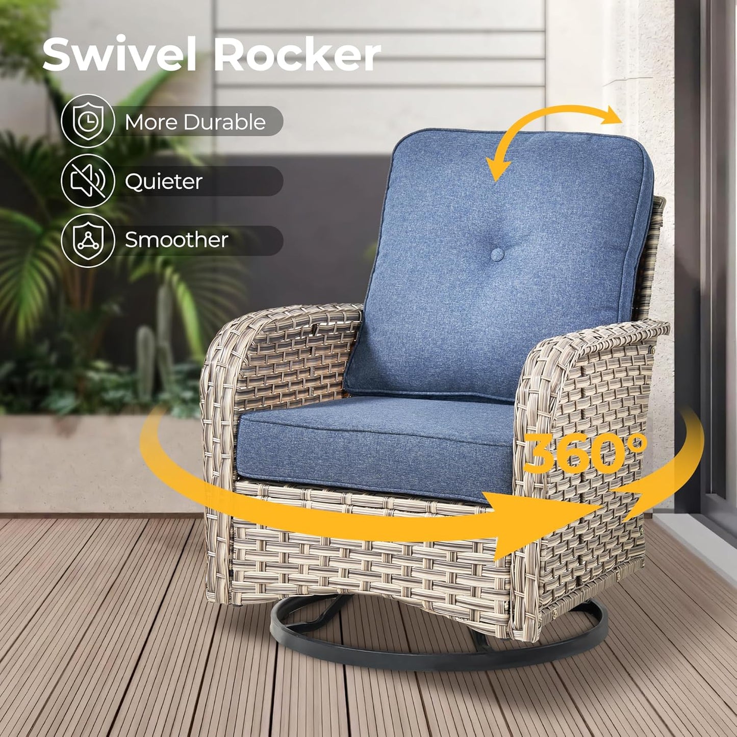 HOOOWOOO Outdoor Sectional Patio Furniture Set,8 Pieces Wicker Conversation Sets,Extra Deep Out Door Sofa Outside Furniture Couch with Swivel Chairs Ottoman,Denim Blue