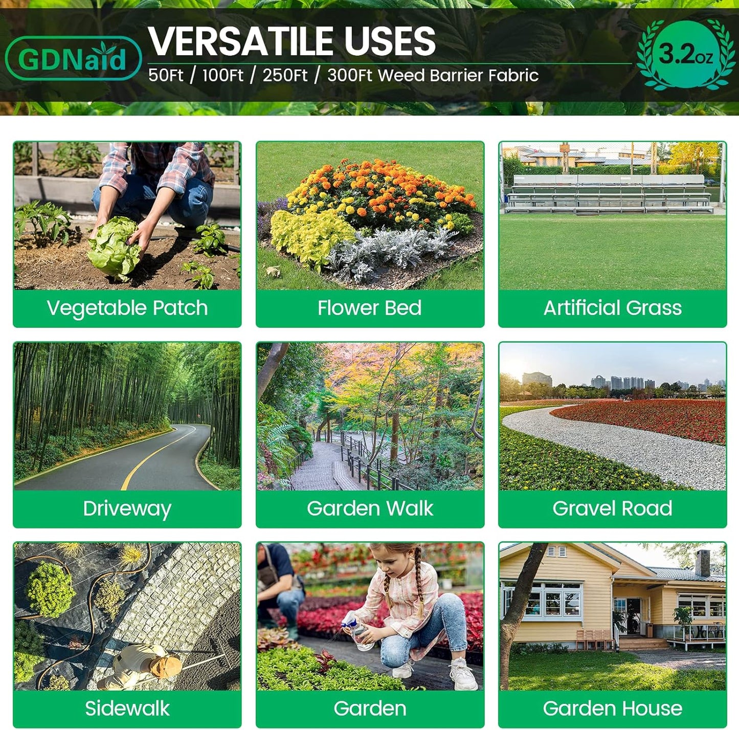 4ftx300ft Weed Barrier Landscape Fabric Heavy Duty, 3.2oz Weed Barrier Fabric, Weed Fabric Garden Fabric, Woven Geotextile Fabric