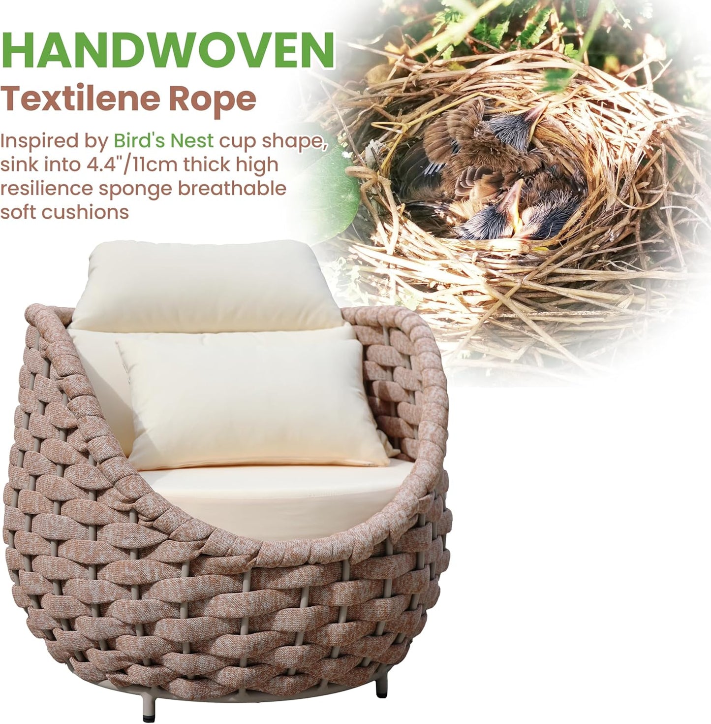 Aluminum Deck Outdoor Furniture Set: 6 Pieces Rope Patio Conversation Sofa Set - Modern Woven Porch Couch Set Cushioned - No Assembly All Weather for 660lbs Yard Garden Lanai Hotel, Terracotta