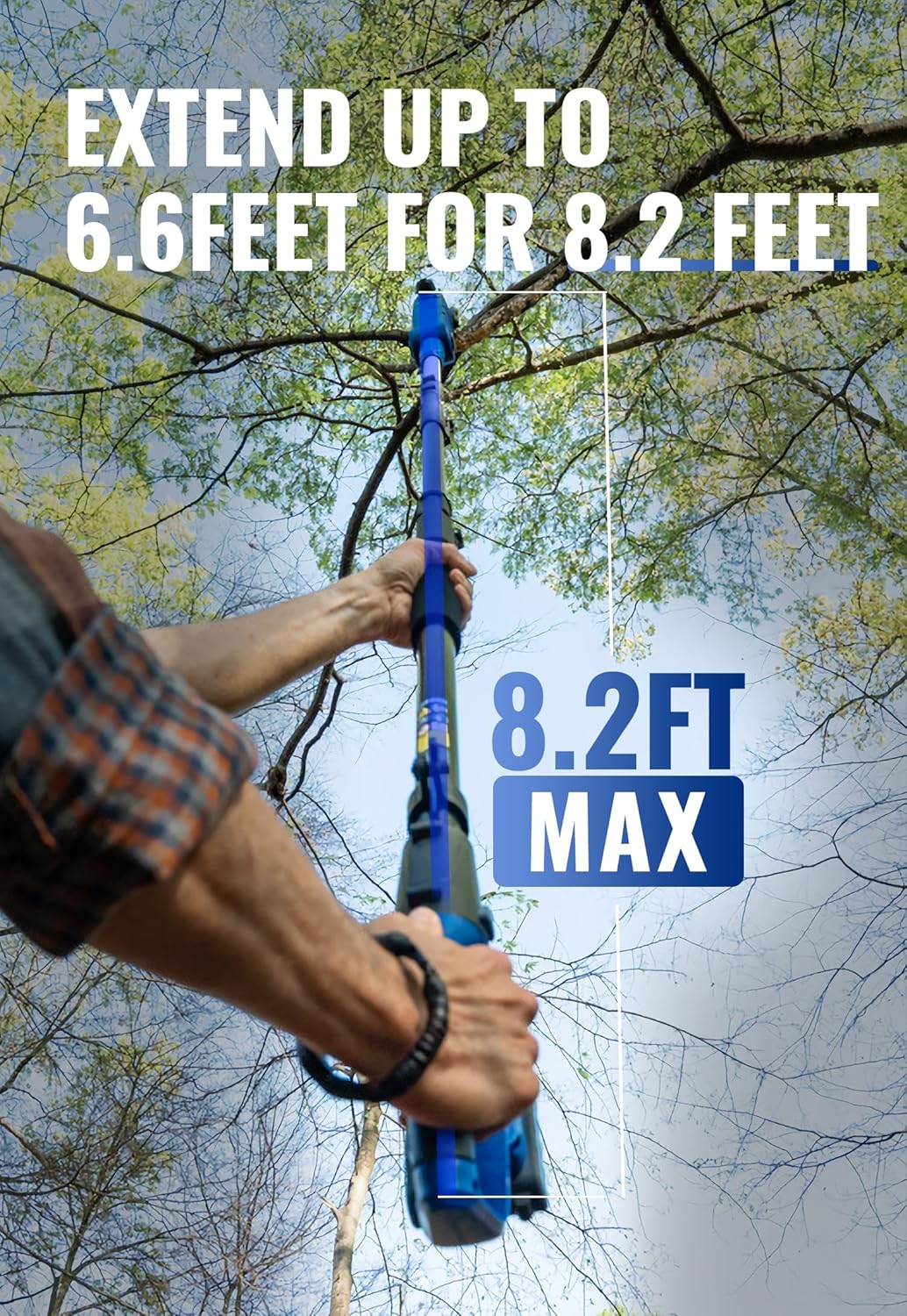 WILD BADGER POWER Cordless Pole Saw 20V 8'' Electric 2.0Ah with Telescoping Pole, 0° to 30° Adjustable Head, Battery and Charger included