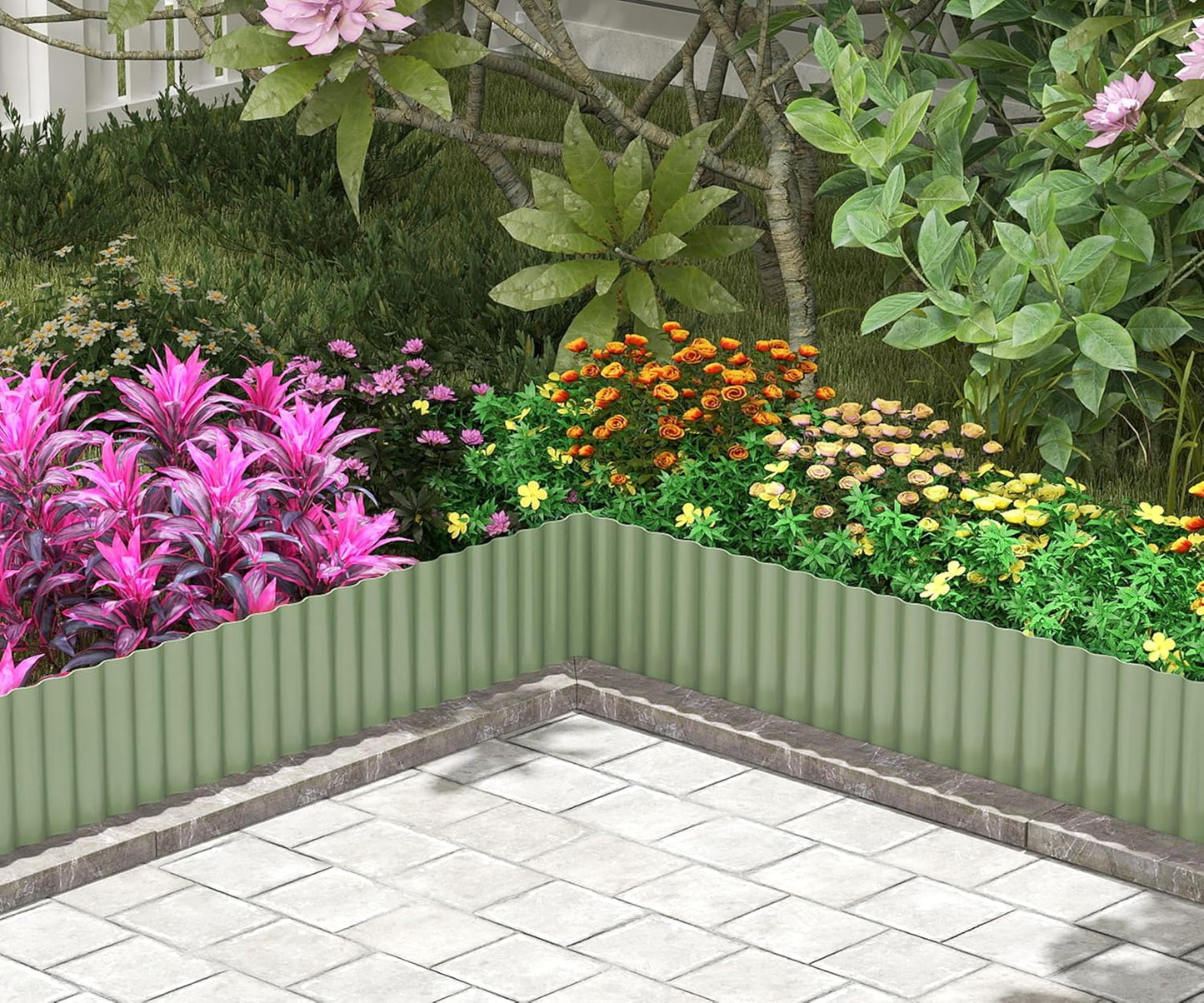 Metal Garden Edging Border, Corrugated Steel Landscaping, DIY for Lawn (Green, 8 Inch x 10FT)