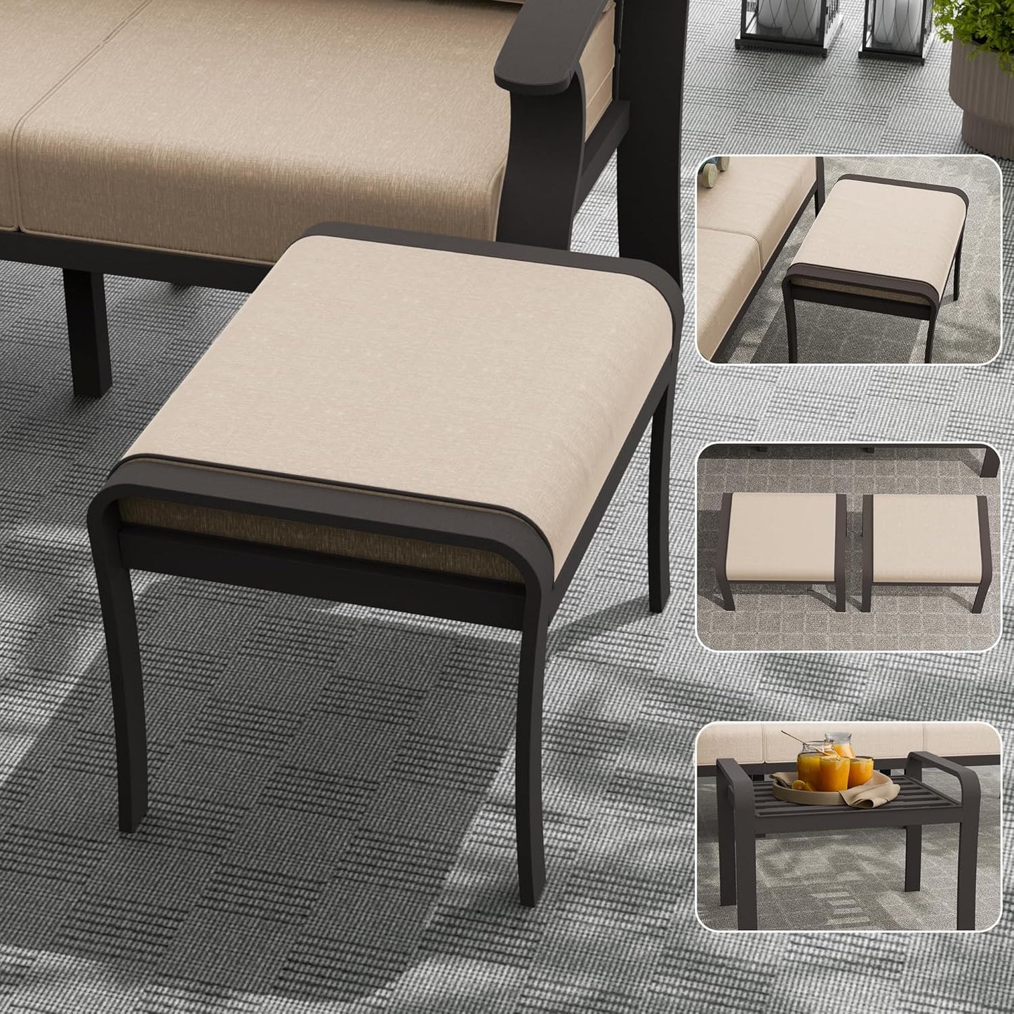 Aluminum Patio Furniture Set, 10 Seats Outdoor Patio Conversation Set with Swivel Chair Modern Metal Patio Sectional Sofa with Coffee Table for Patio, Backyard(Sand).