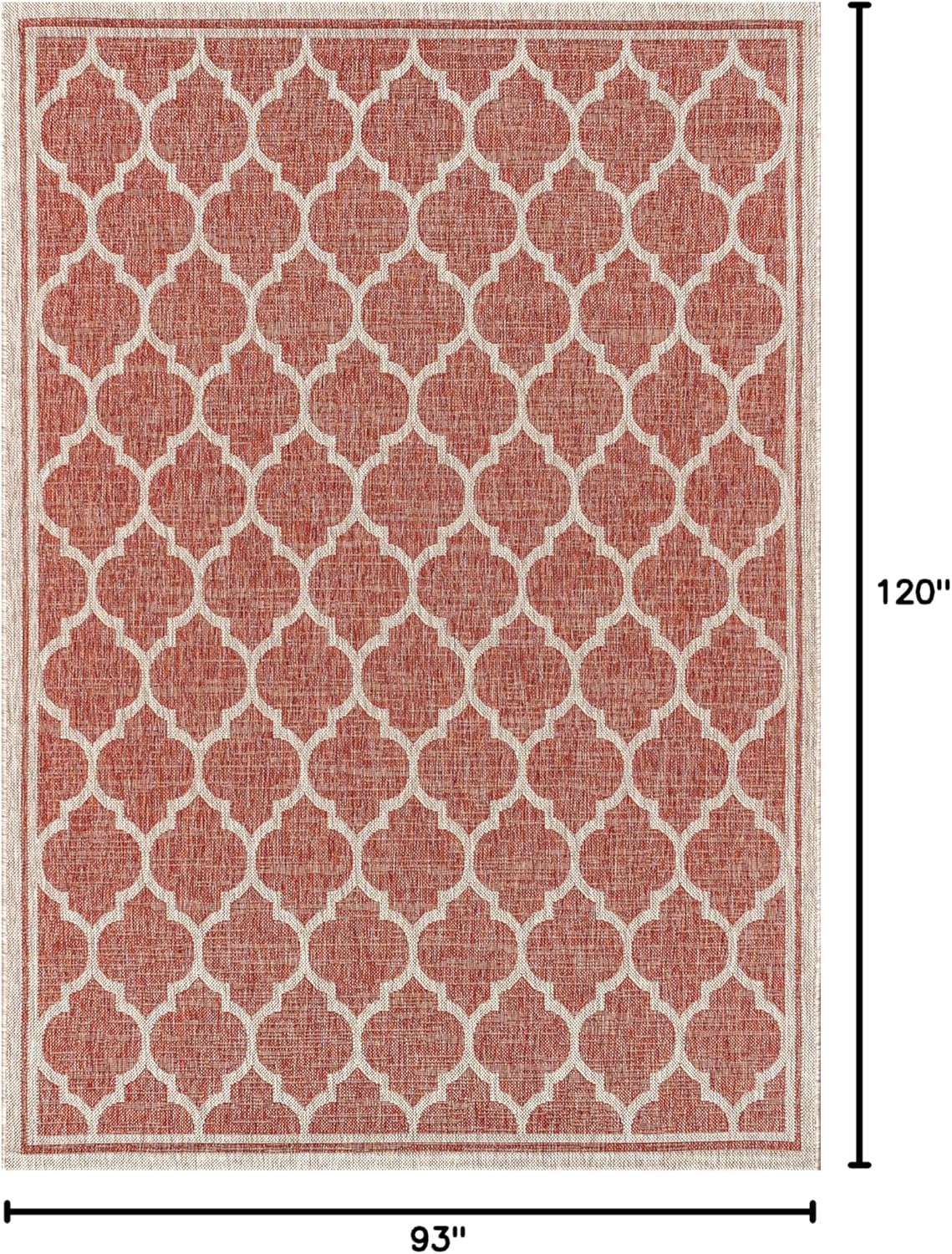 Eyely BMS109C-8 Santa Monica Trebol Moroccan Trellis Textured Weave Indoor/Outdoor Area Rug Coastal;Bohemian, Bedroom, Backyard, Patio, Easy-Cleaning, Non-Shedding, 8 X 10, Red/Beige