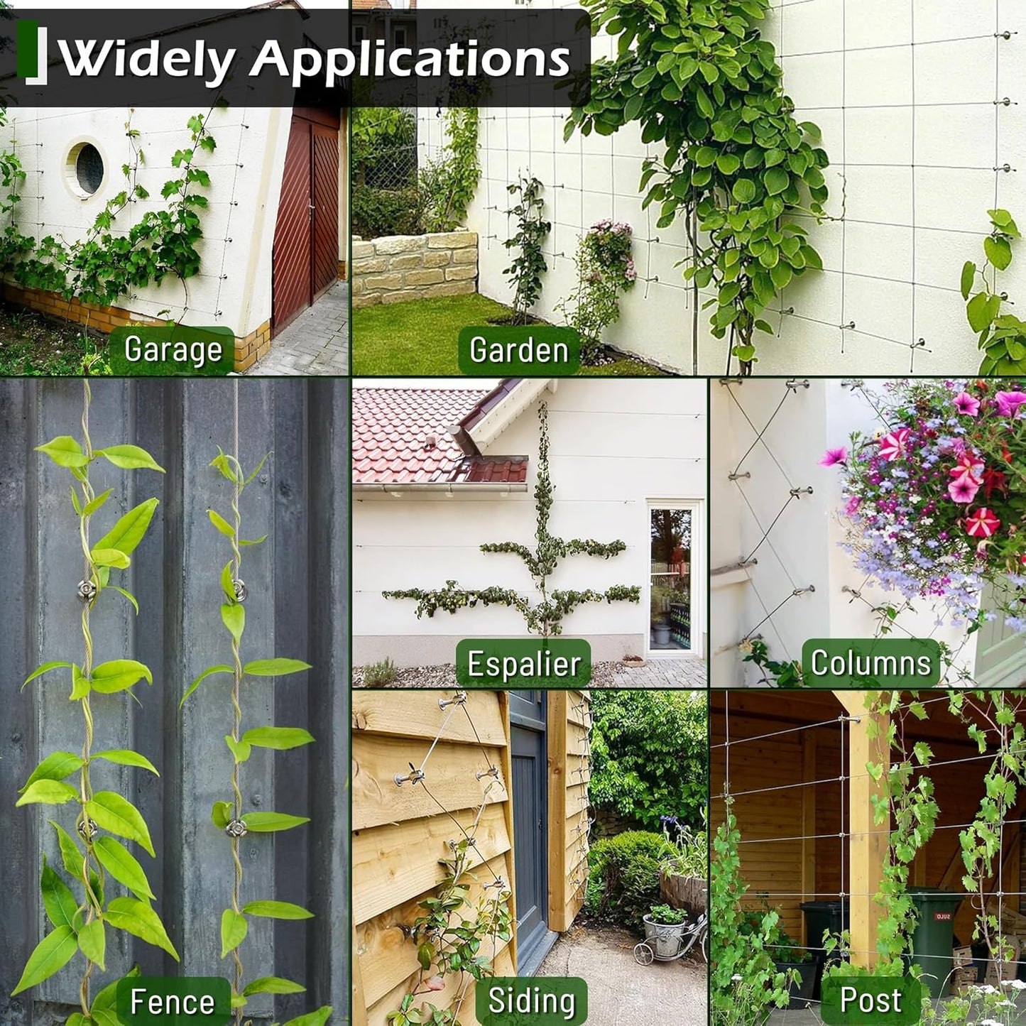 Wire Trellis for Climbing Plants Outdoor, 30-Set Wall Wire Trellis Kit with 5/64"(2mm) x 150ft Stainless Steel Cable, T316 Espalier System for Fence and Garden DIY Projects