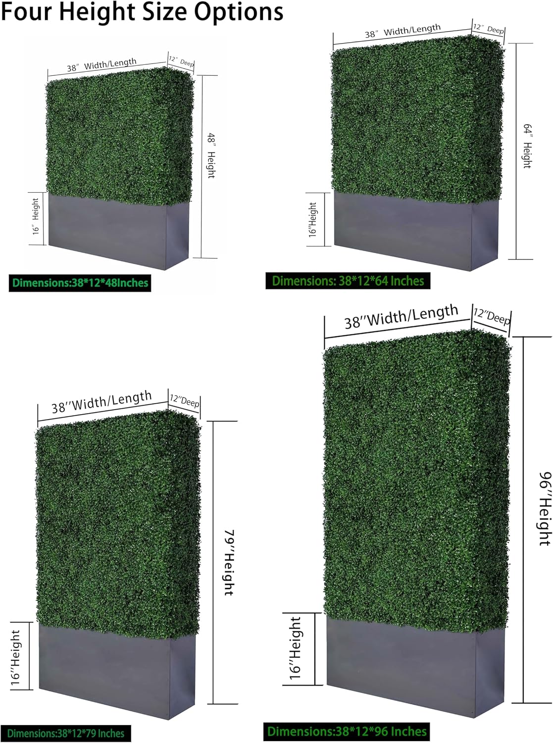 AGPL Artificial Hedge Wall (38" Width* 12" Deep* 96" Height) with Dark Gray Stainless Steel Planter Box (96.00)