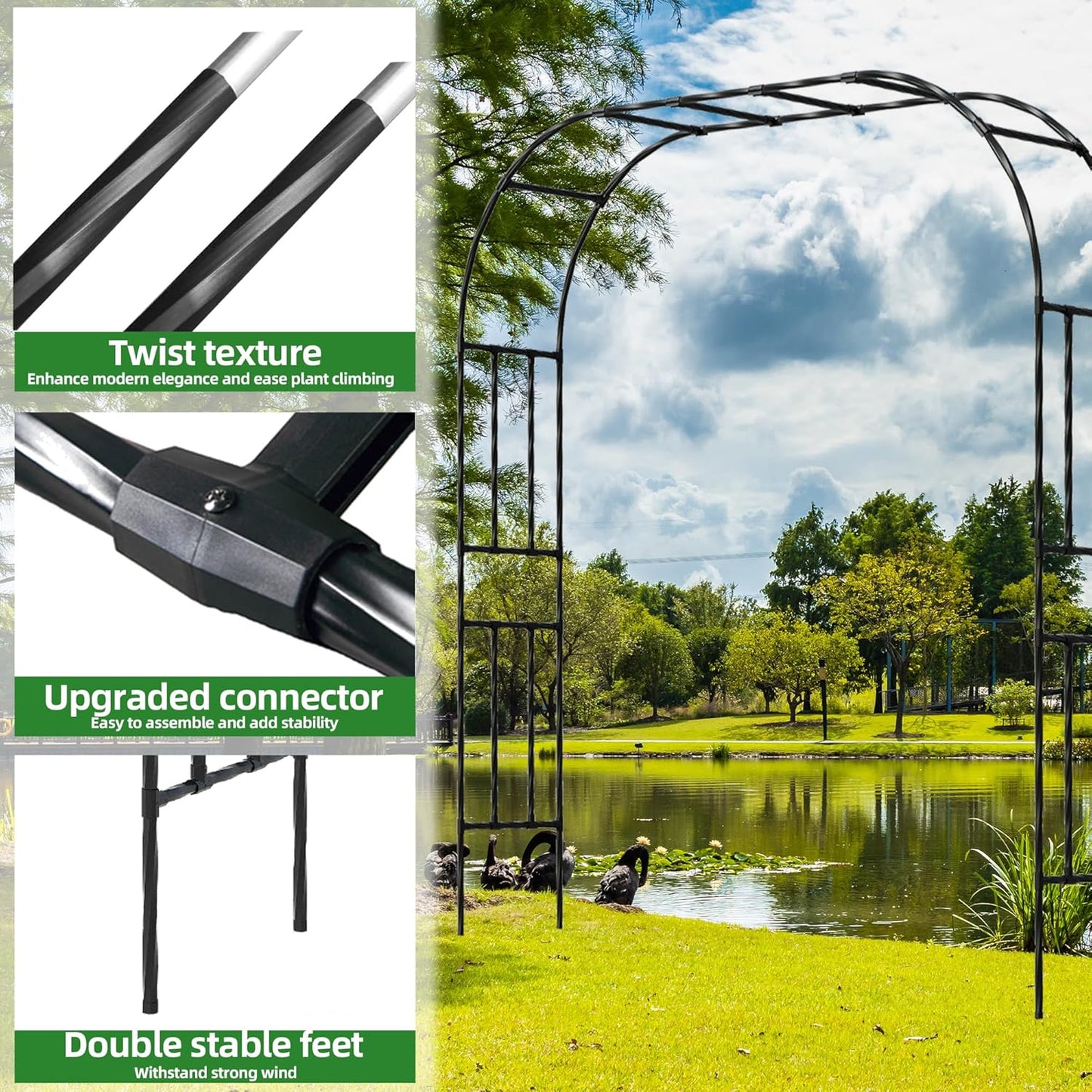 Garden Arch Trellis, Trellis Arch for Climbing Plants Outdoor, 8.2 x 7.9FT Metal Full Garden Arbor, Garden Trellises for Patio Lawn Backyard, Large Archway Decoration Black 98.4" x 94.5in