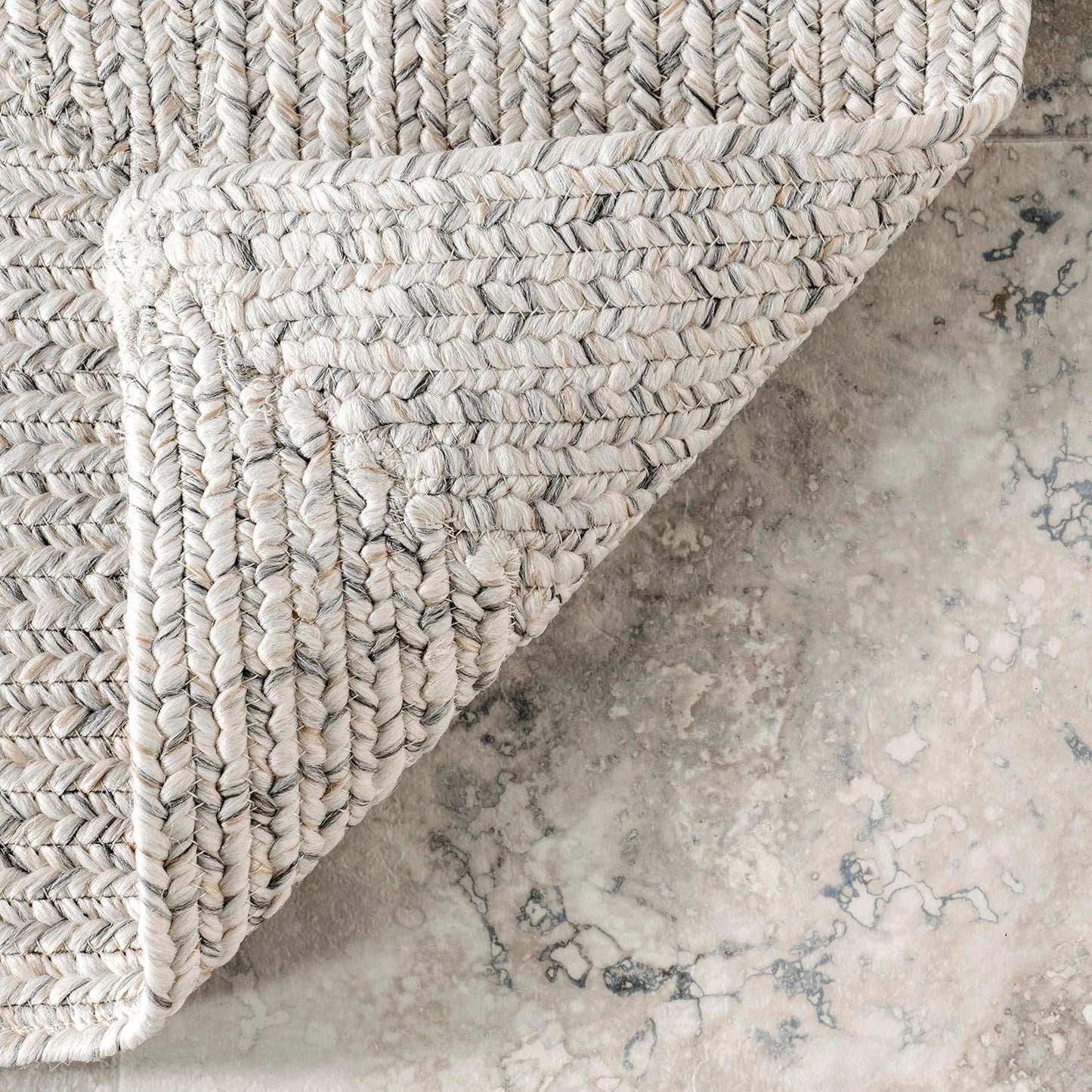 nuLOOM 6' Square Solid Hand Braided Indoor/Outdoor Area Rug, Pet-Friendly, High Traffic, Weather Resistant, for Patio, Balcony, Bedroom, Living Room, Dining Room, Wynn Ivory
