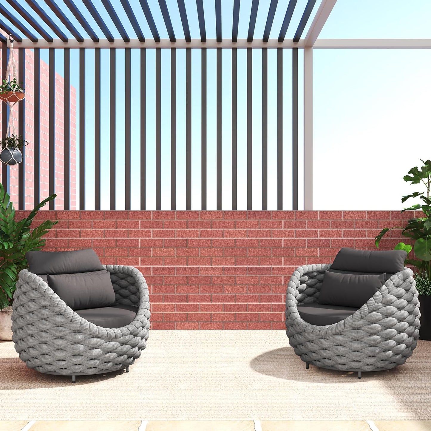 TWT 6 Pieces Patio Sofas All-Weather Rope Balcony Furniture with Dark Grey Cushions & Pillows, Patio Couch Outdoor Patio Furniture Set for Indoor, Balcony, Backyard, Poolside, Grey