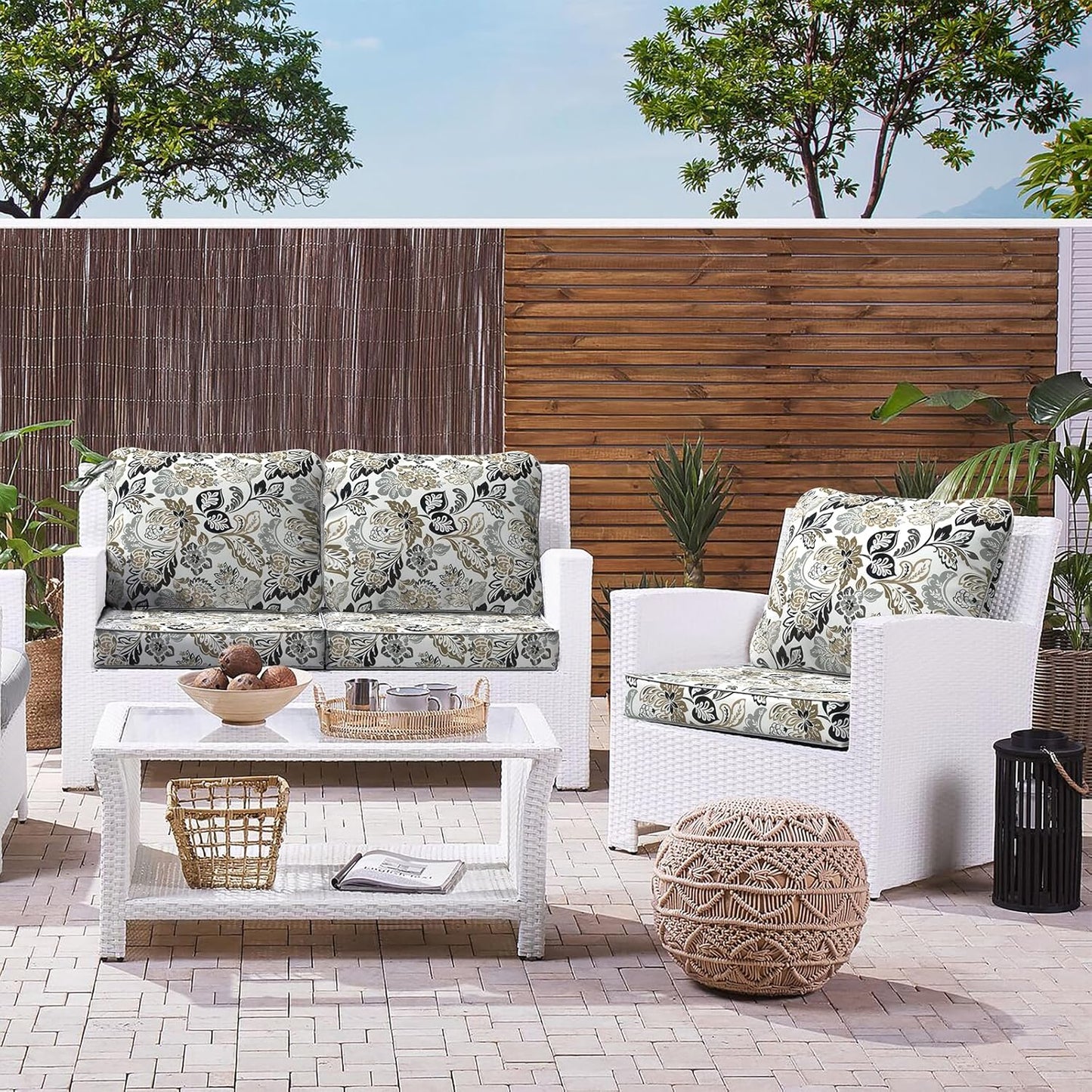 LVTXIII Outdoor Deep Seat Cushion Patio Seat and Back Cushion Set Seasonal Chair Cushion with Removable Cover and Adjustable Buckle for Home and Garden, 24"x24"x4", Dailey Tan