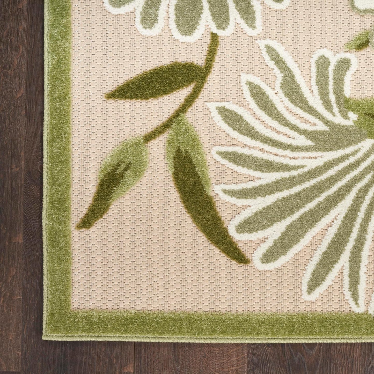 Nourison Home Aloha Indoor-Outdoor Ivory Green 2'3" x 8' Area Rug, Easy-Cleaning, Non Shedding, Bed Room, Living Room, Dining Room, Backyard, Patio, Deck (2x8)