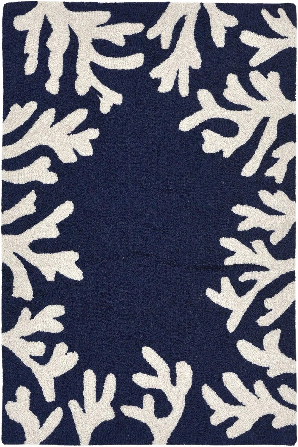 Liora Manne Capri Coastal Coral Border Navy Indoor/Outdoor Rug, 2'6 x 4