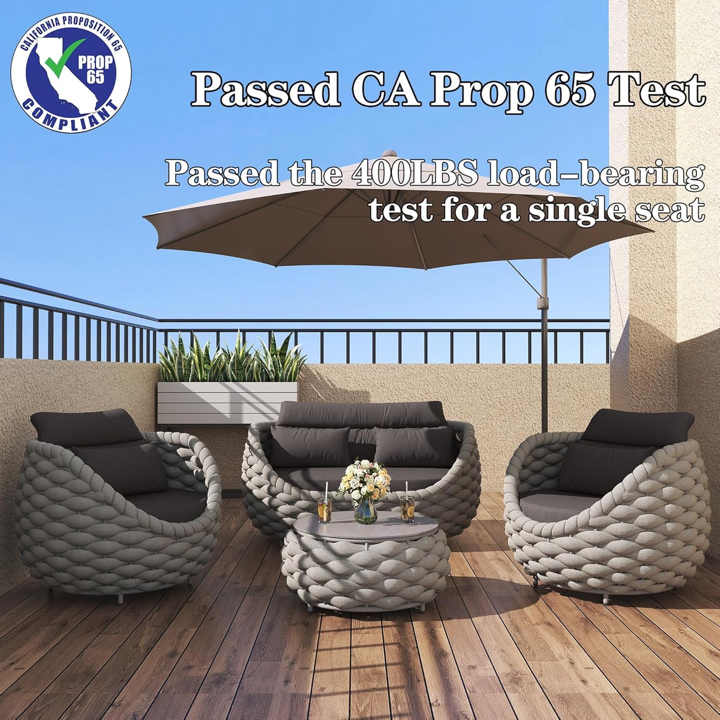 Aluminum Outdoor Patio Furniture Set with Coffee Table, 6 Piece Patio Conversation Sets with Washable Cushions Covers, Patio Sectional Furniture Set for Porch, Balcony, Deck, Yard