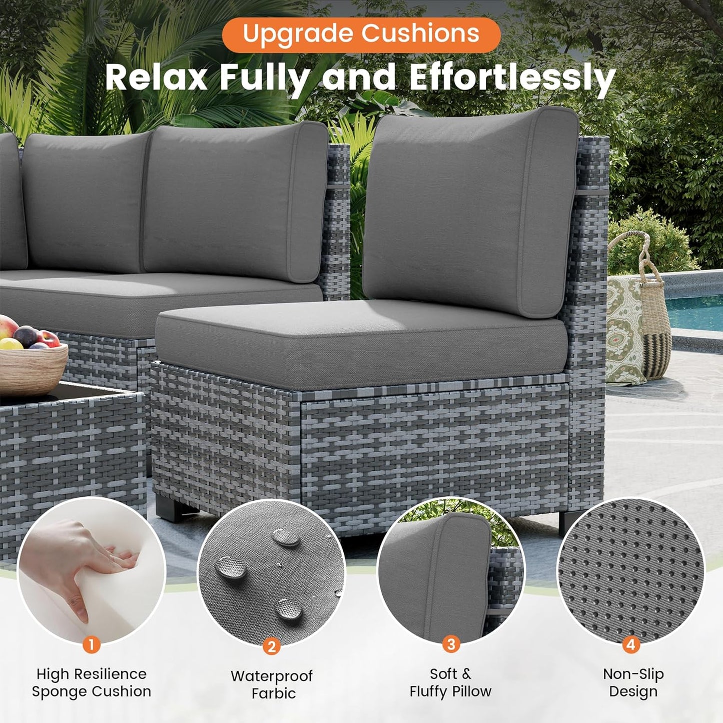 UDPATIO Patio Furniture Set with Fire Pit Table, 8 Inch Armrest Outdoor Sectional Sofa, 9 Piece Wicker Outdoor Furniture Conversation Sets with Waterproof Cover for Backyard Deck(Grey/Dark Grey)